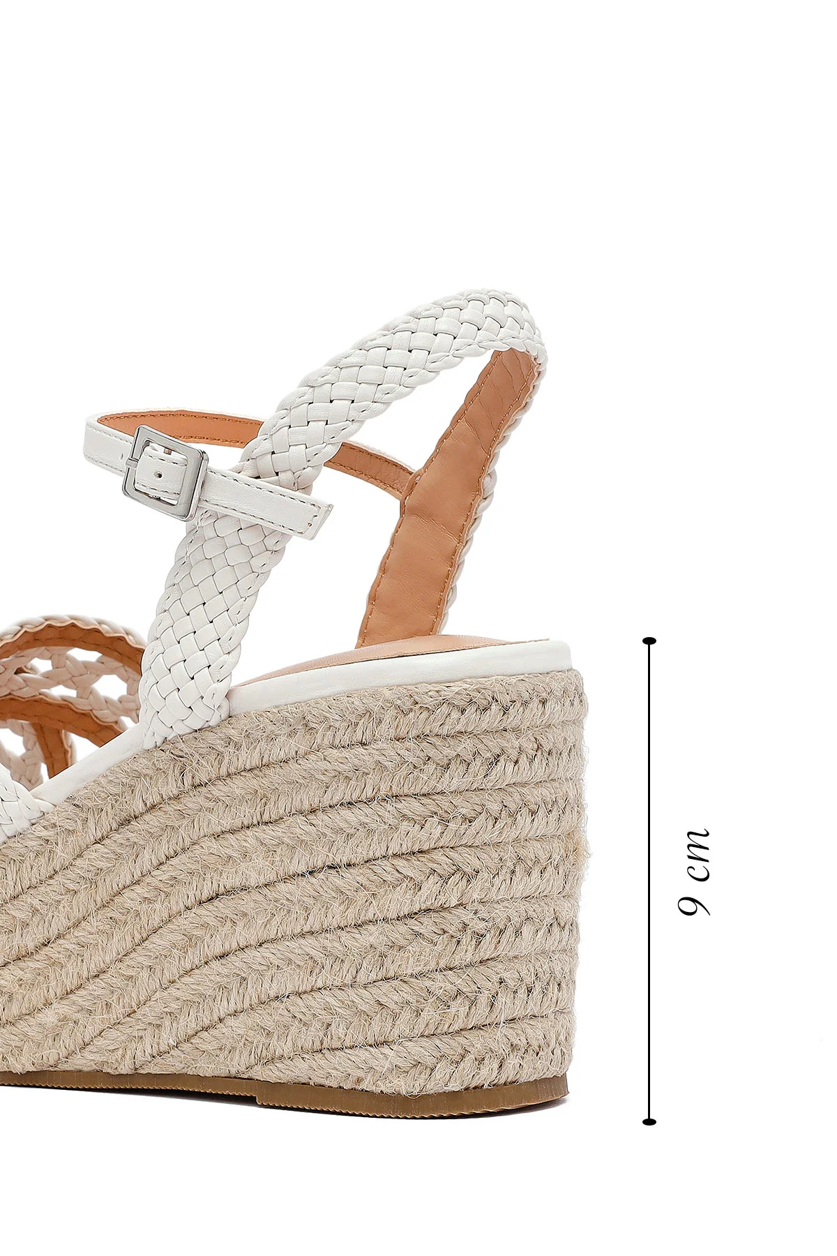 Kadın Beyaz Bilekten Tokalı Örgülü Dolgu Topuklu Espadril Sandalet - Image 4