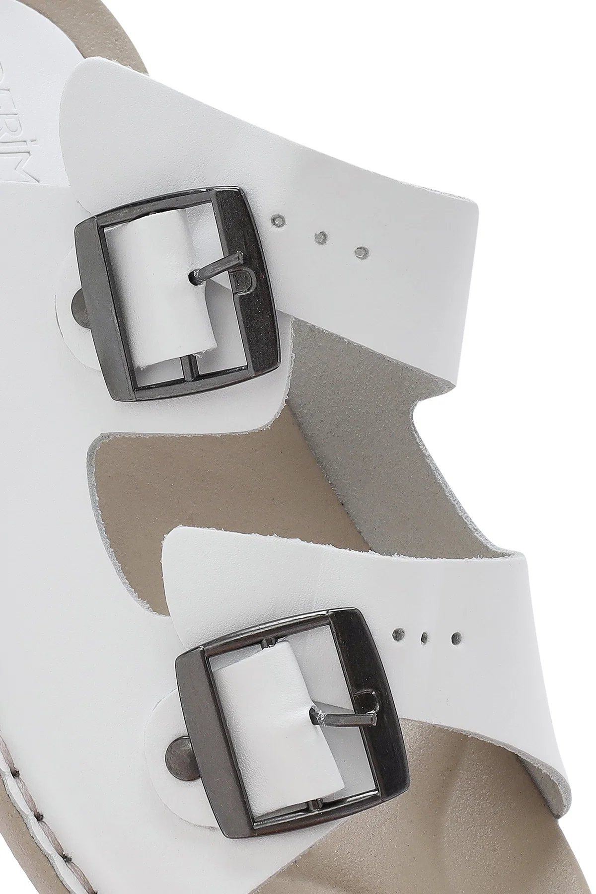 Kadın Beyaz Çift Tokalı Deri Comfort Terlik - Image 10