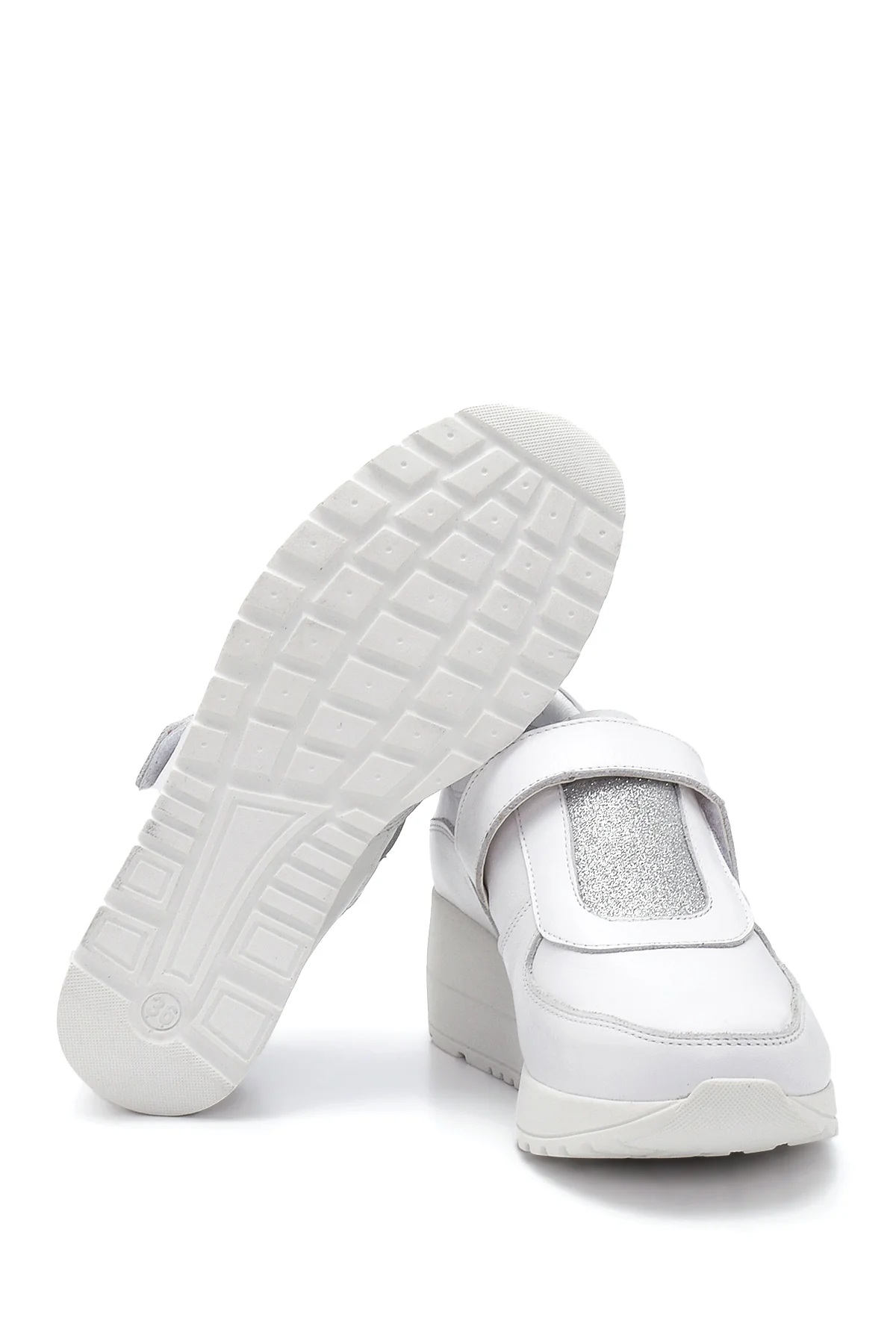 Kadın Beyaz Deri Dolgu Topuk Sneaker - Image 4