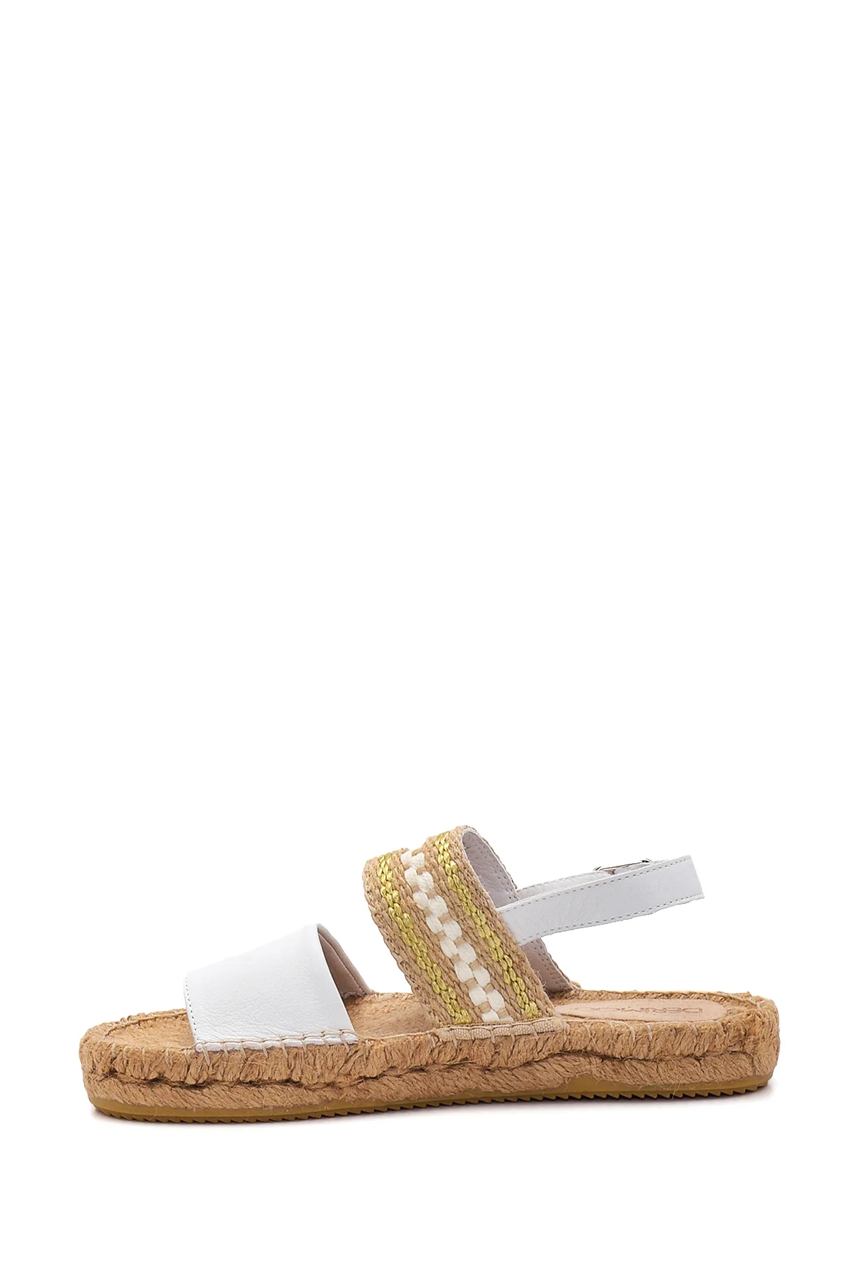 Kadın Beyaz Deri Hasır Taban Espadril Sandalet - Image 2