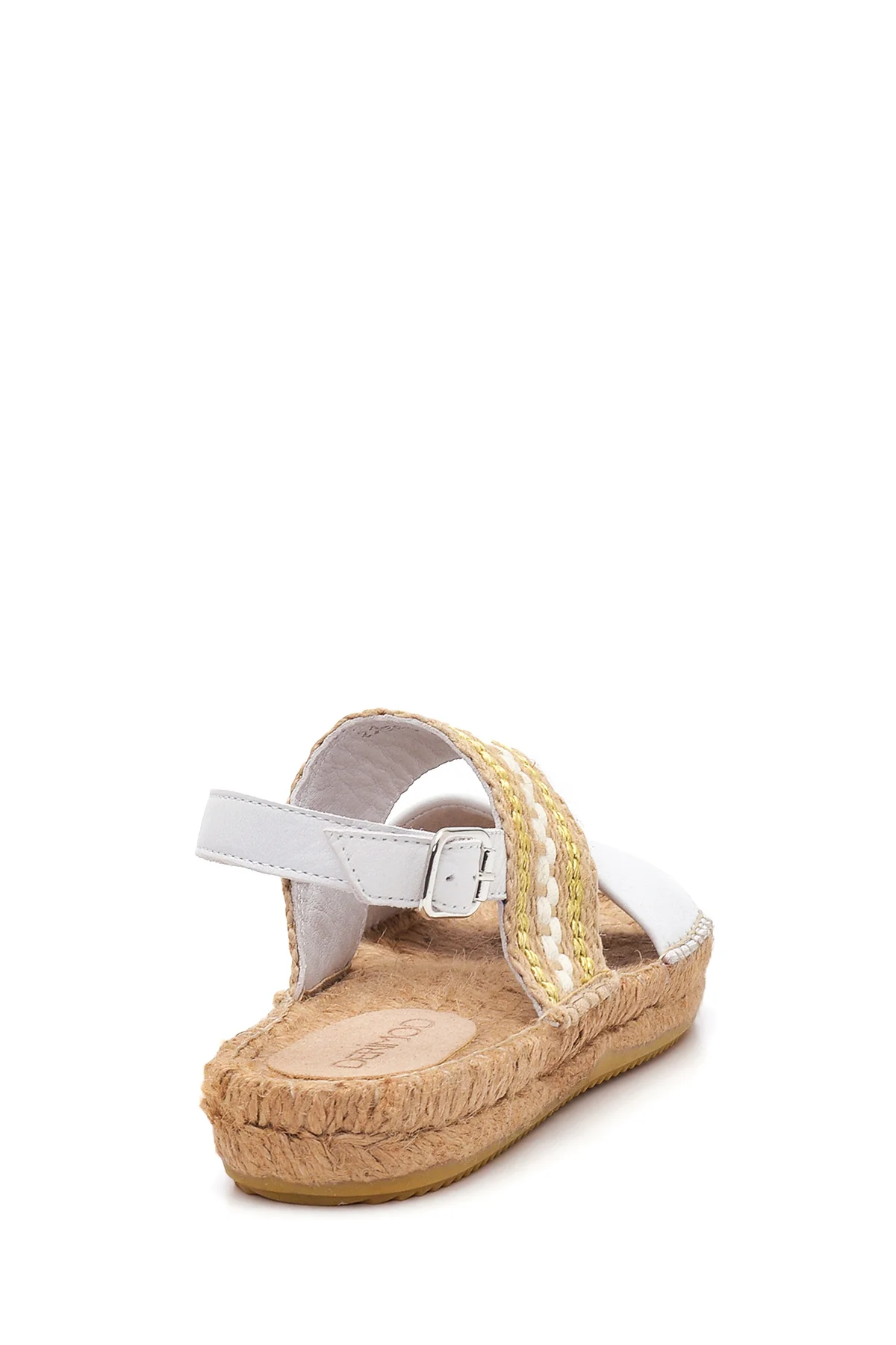 Kadın Beyaz Deri Hasır Taban Espadril Sandalet - Image 4