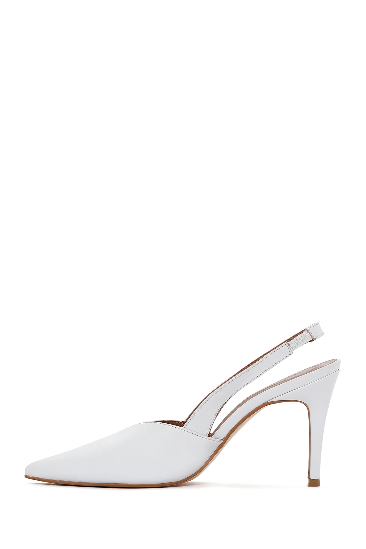 Kadın Beyaz Deri İnce Topuklu Arkası Açık Stiletto - Image 3