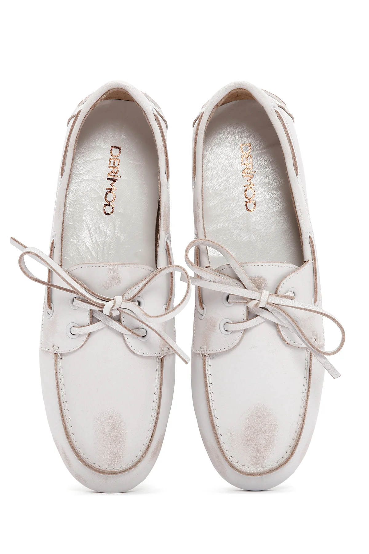 Kadın Beyaz Deri Maskülen Loafer - Image 6