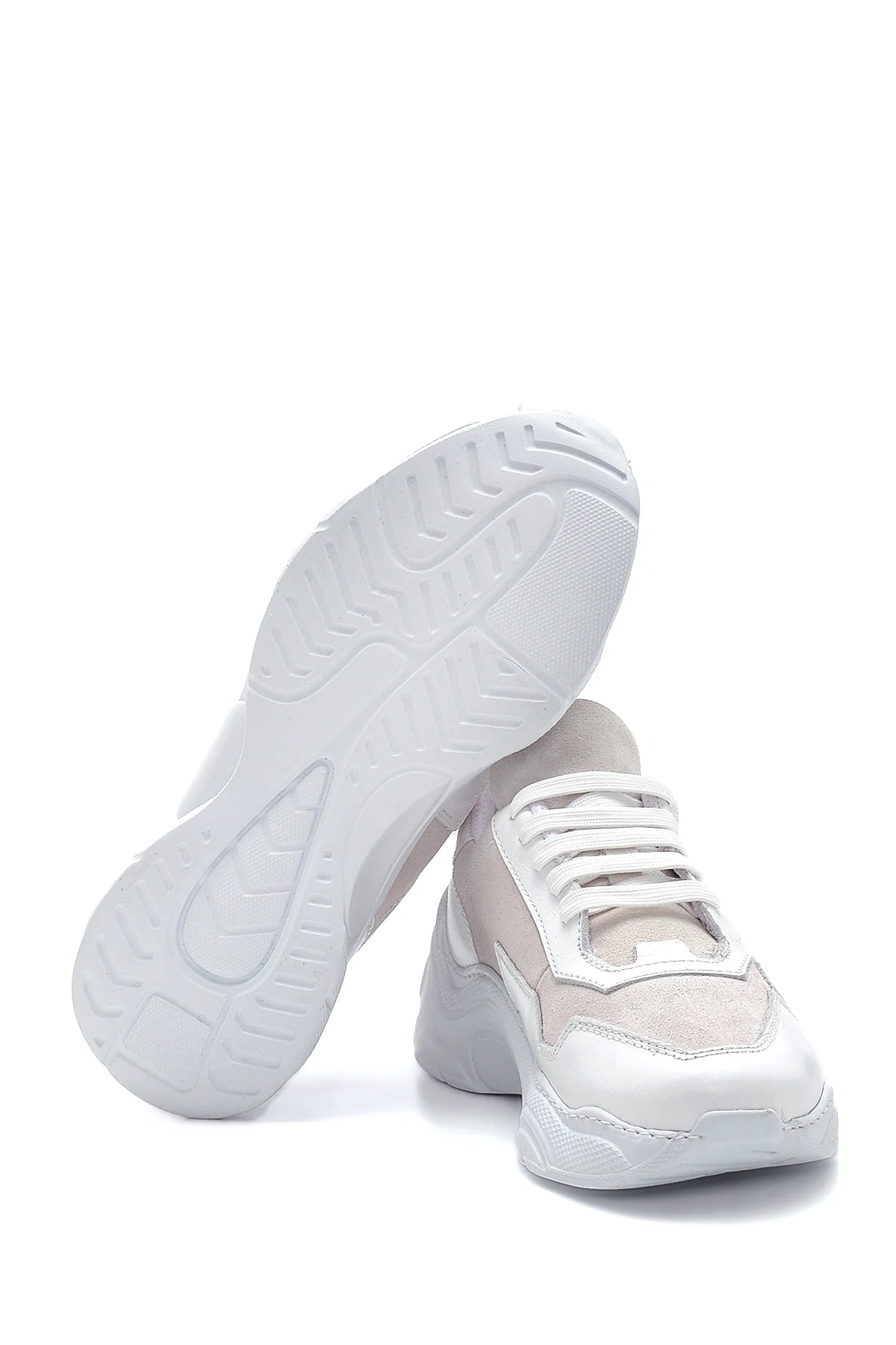 Kadın Beyaz Deri Yüksek Taban Sneaker - Image 4