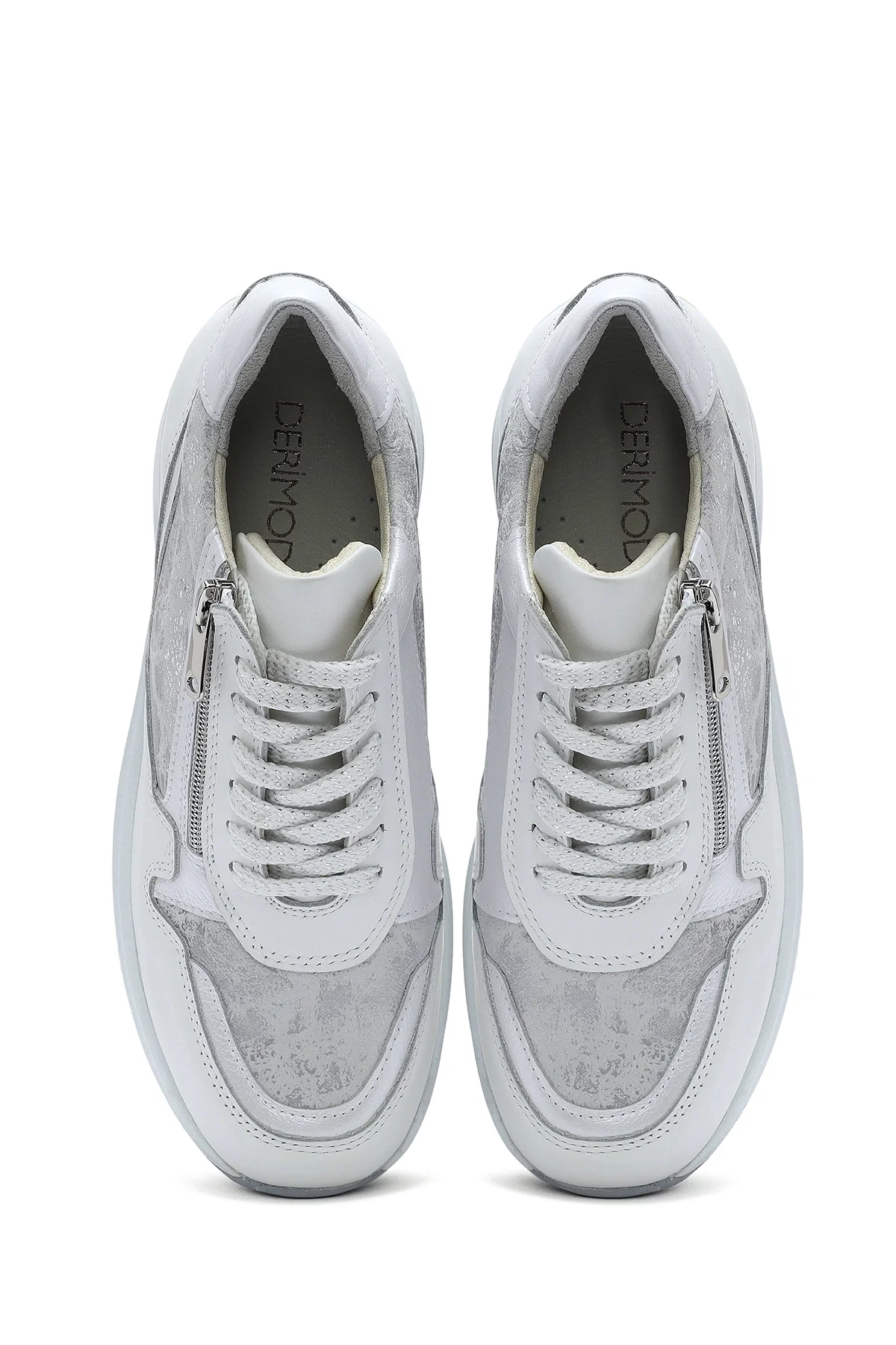 Kadın Beyaz Dolgu Topuklu Bağcıklı Deri Sneaker - Image 7
