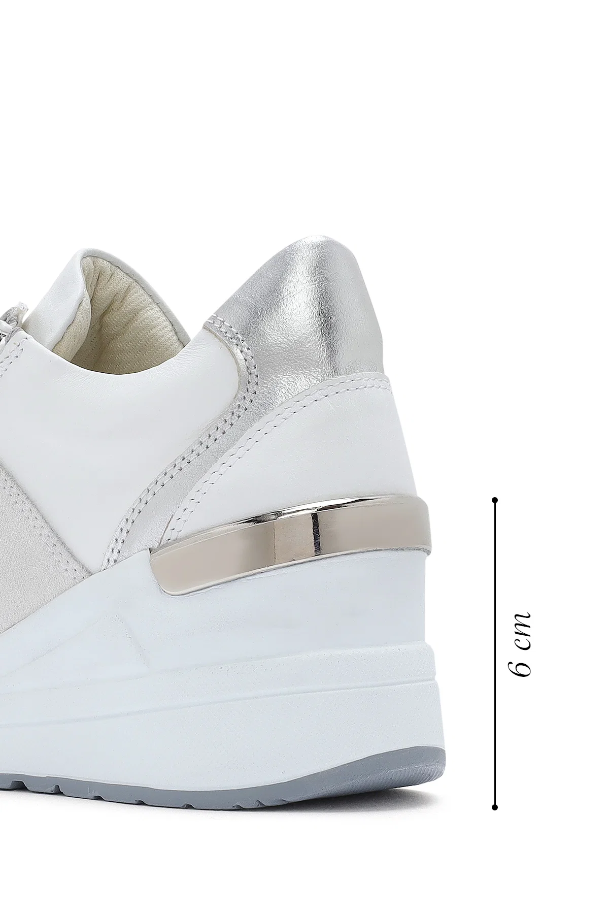 Kadın Beyaz Dolgu Topuklu Yandan Fermuarlı Deri Sneaker - Image 2