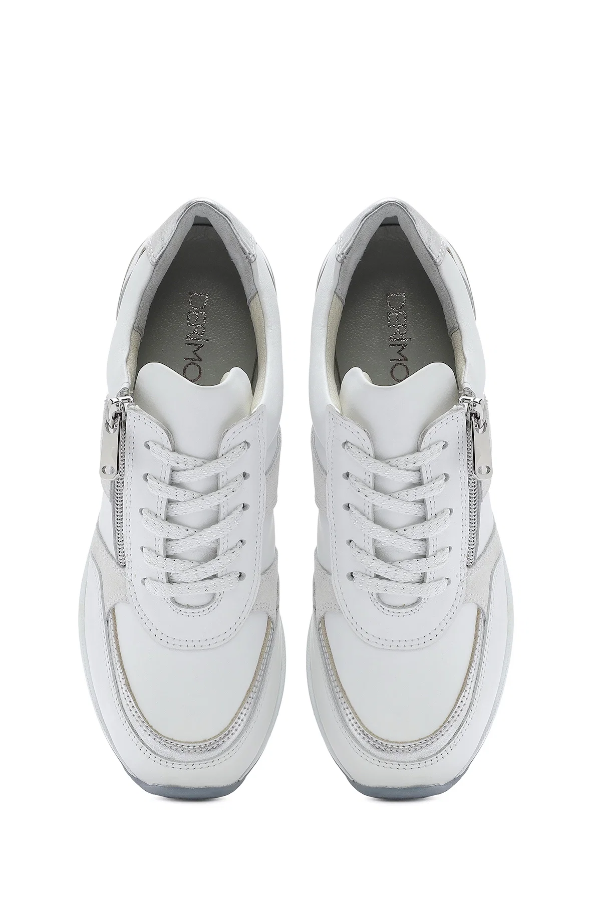Kadın Beyaz Dolgu Topuklu Yandan Fermuarlı Deri Sneaker - Image 8
