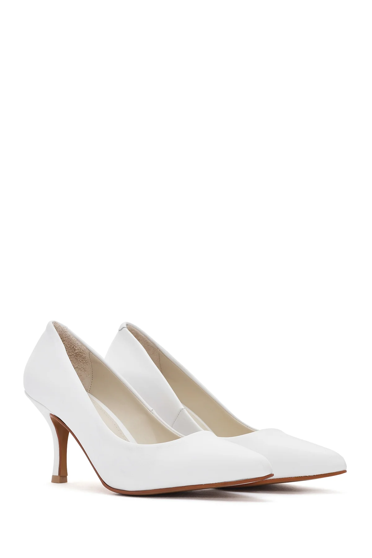 Kadın Beyaz İnce Topuklu Deri Stiletto - Image 4