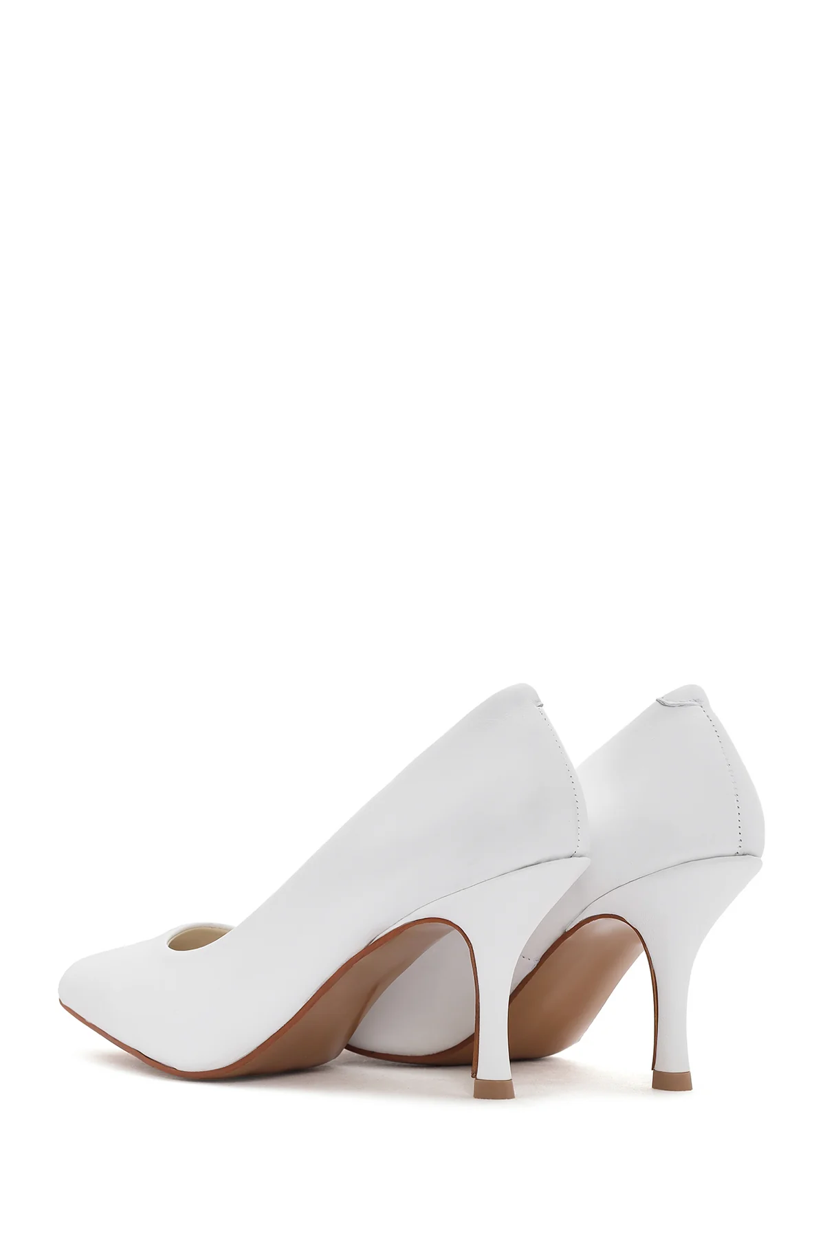 Kadın Beyaz İnce Topuklu Deri Stiletto - Image 6