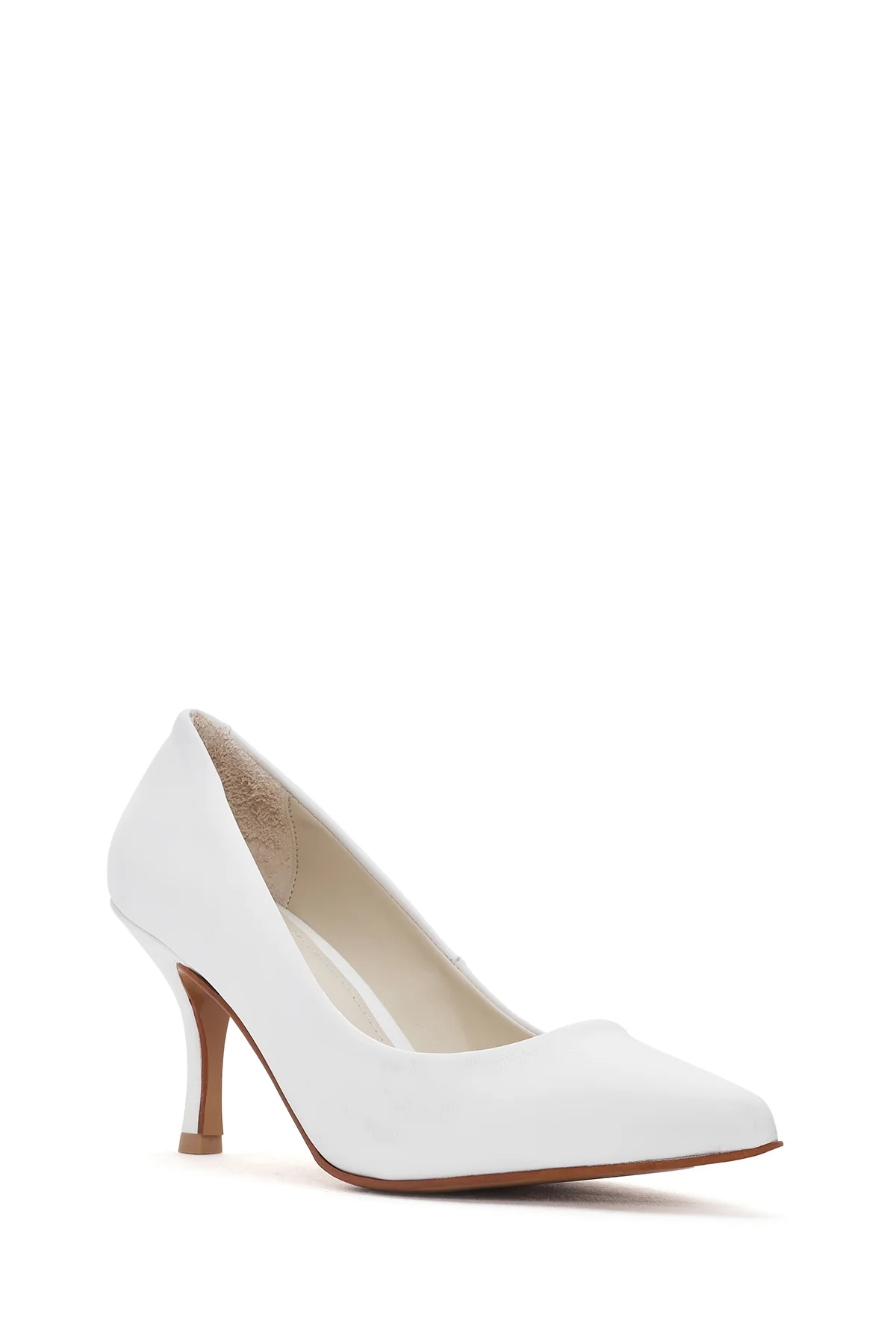 Kadın Beyaz İnce Topuklu Deri Stiletto - Image 7