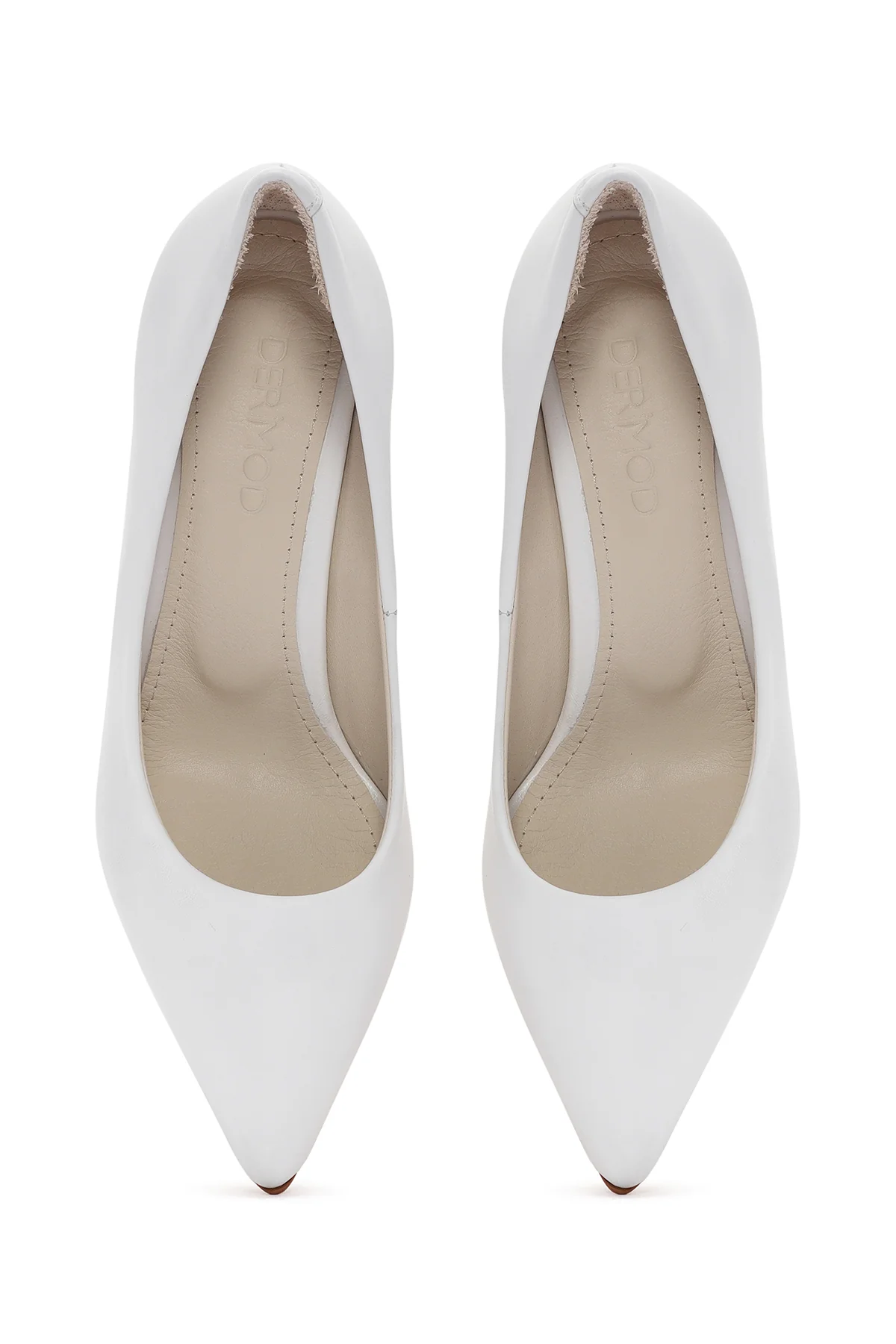 Kadın Beyaz İnce Topuklu Deri Stiletto - Image 8