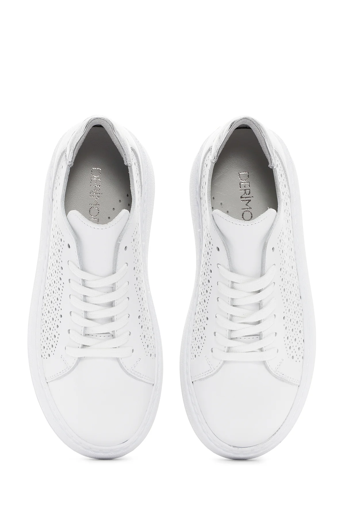 Kadın Beyaz Kalın Tabanlı Bağcıklı Deri Sneaker - Image 7