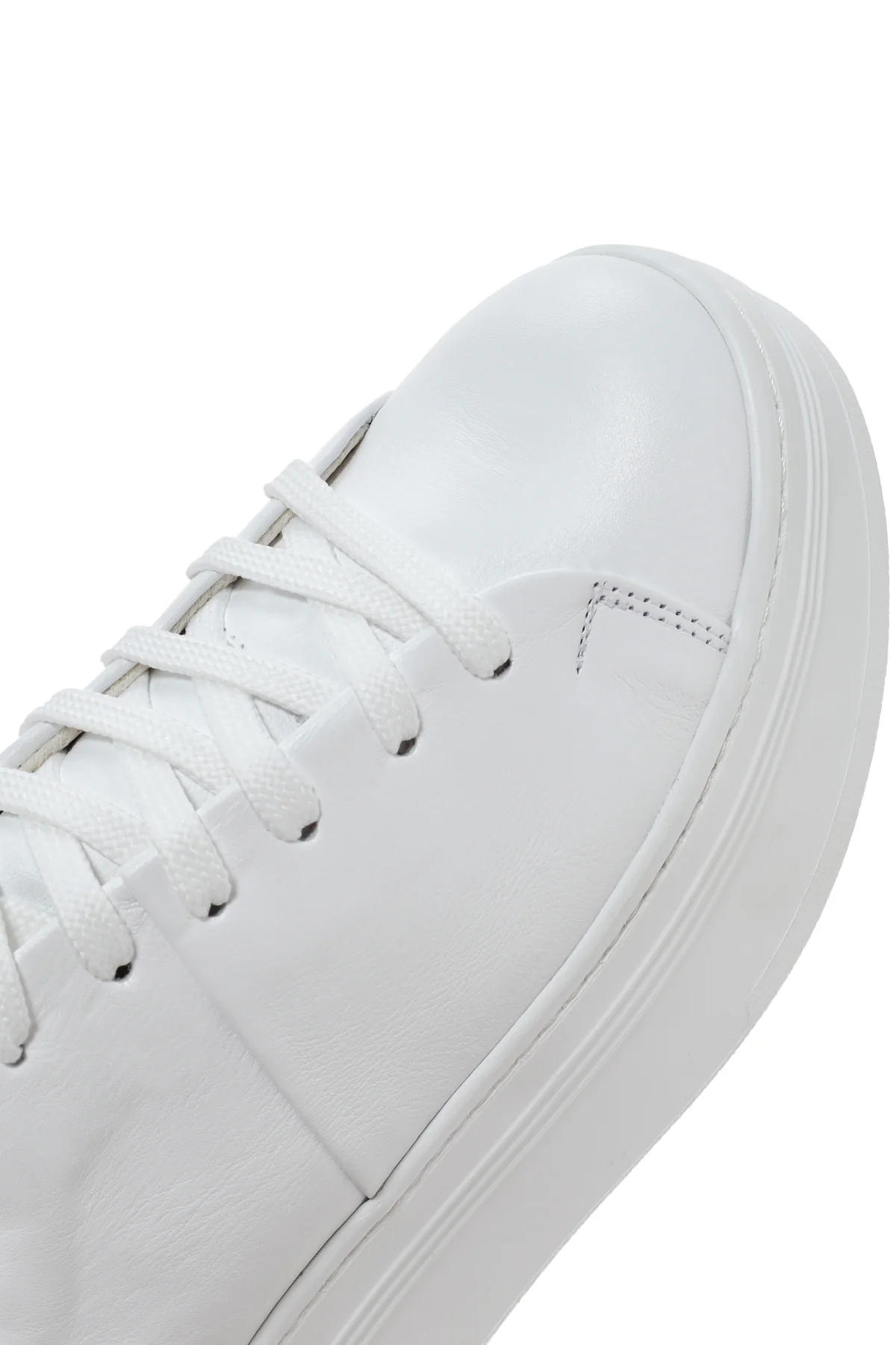 Kadın Beyaz Kalın Tabanlı Bağcıklı Deri Sneaker - Image 10