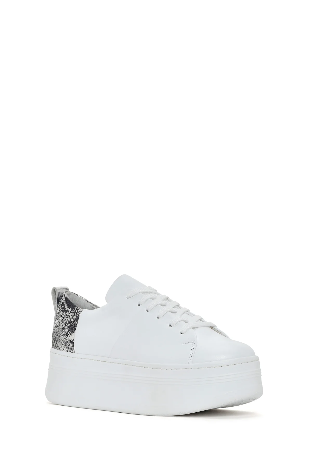 Kadın Beyaz Kalın Tabanlı Bağcıklı Deri Sneaker - Image 5