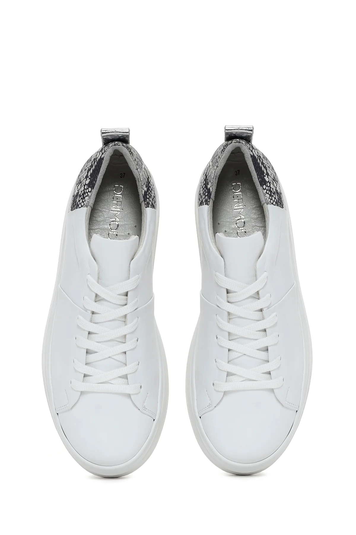 Kadın Beyaz Kalın Tabanlı Bağcıklı Deri Sneaker - Image 7