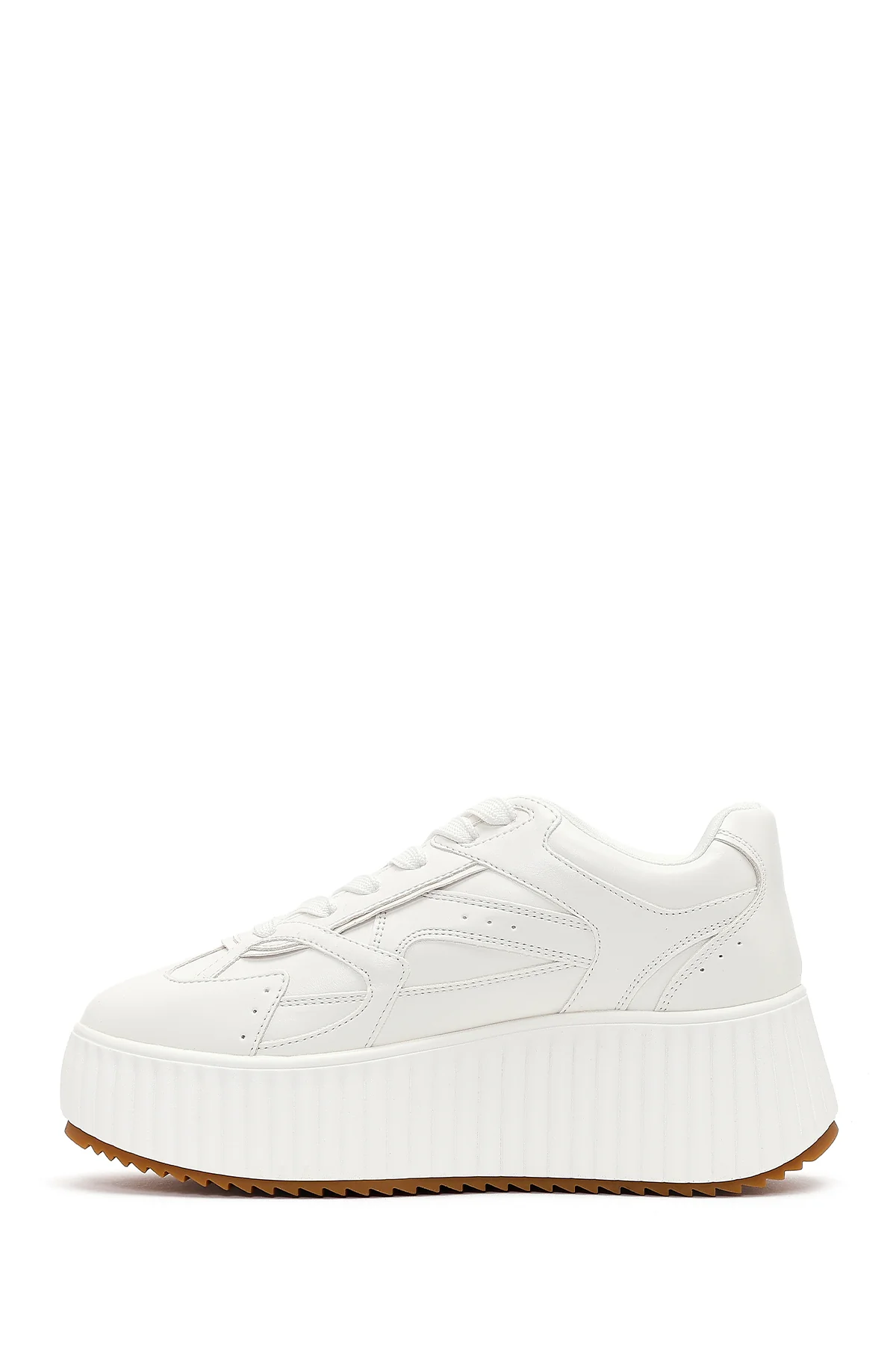 Kadın Beyaz Kalın Tabanlı Bağcıklı Sneaker - Image 2