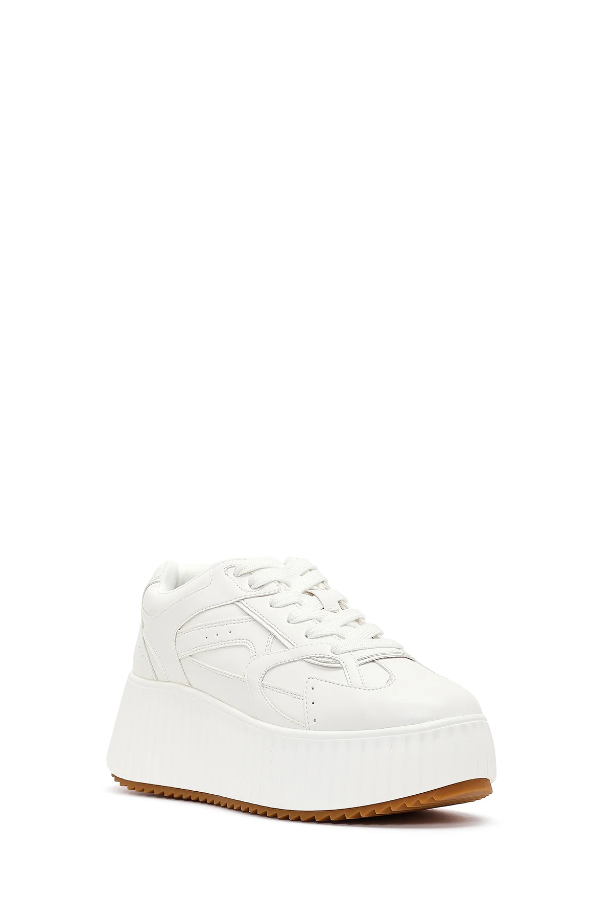 Kadın Beyaz Kalın Tabanlı Bağcıklı Sneaker - Image 6