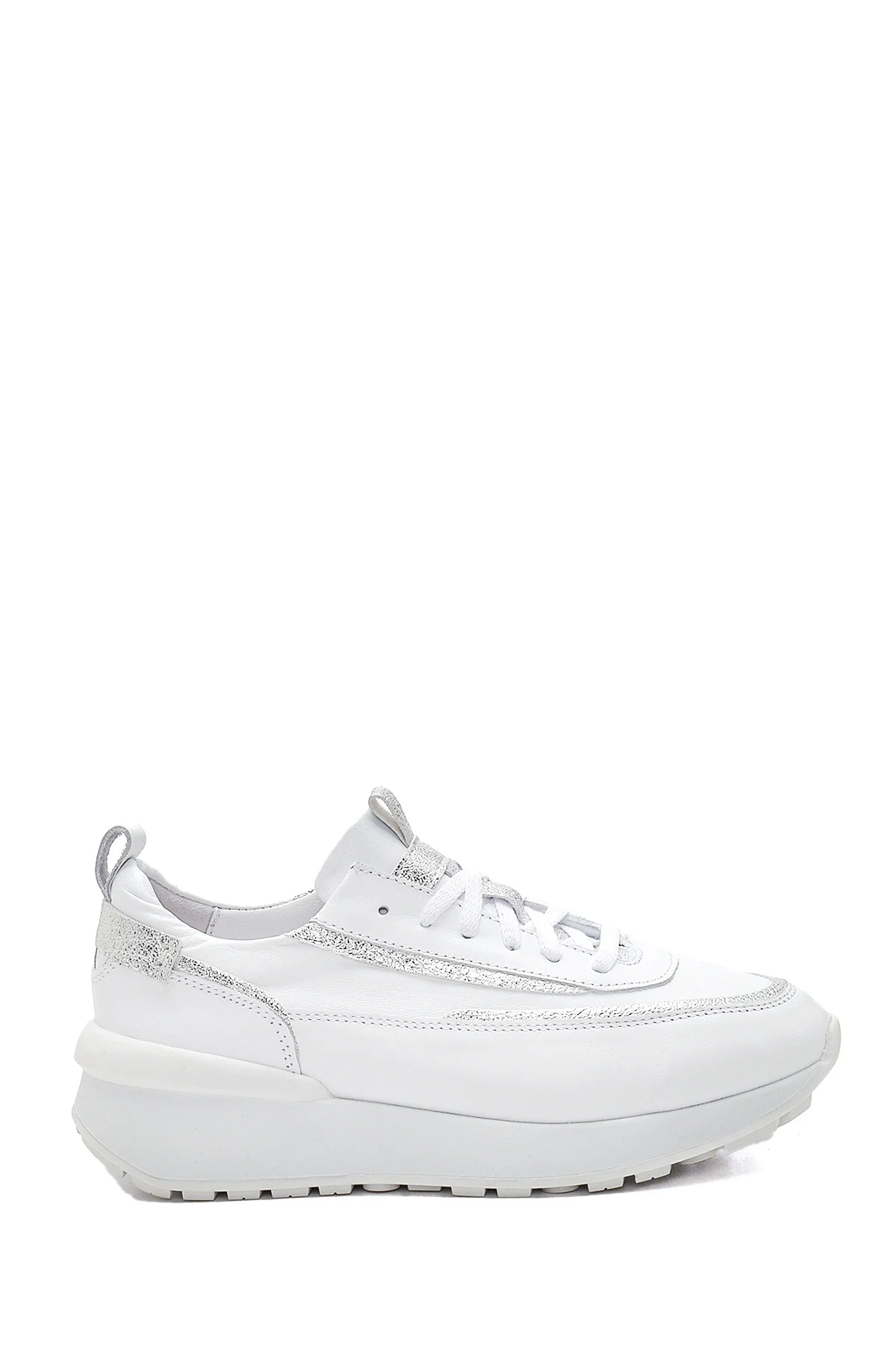 Kadın Beyaz Kalın Tabanlı Deri Sneaker