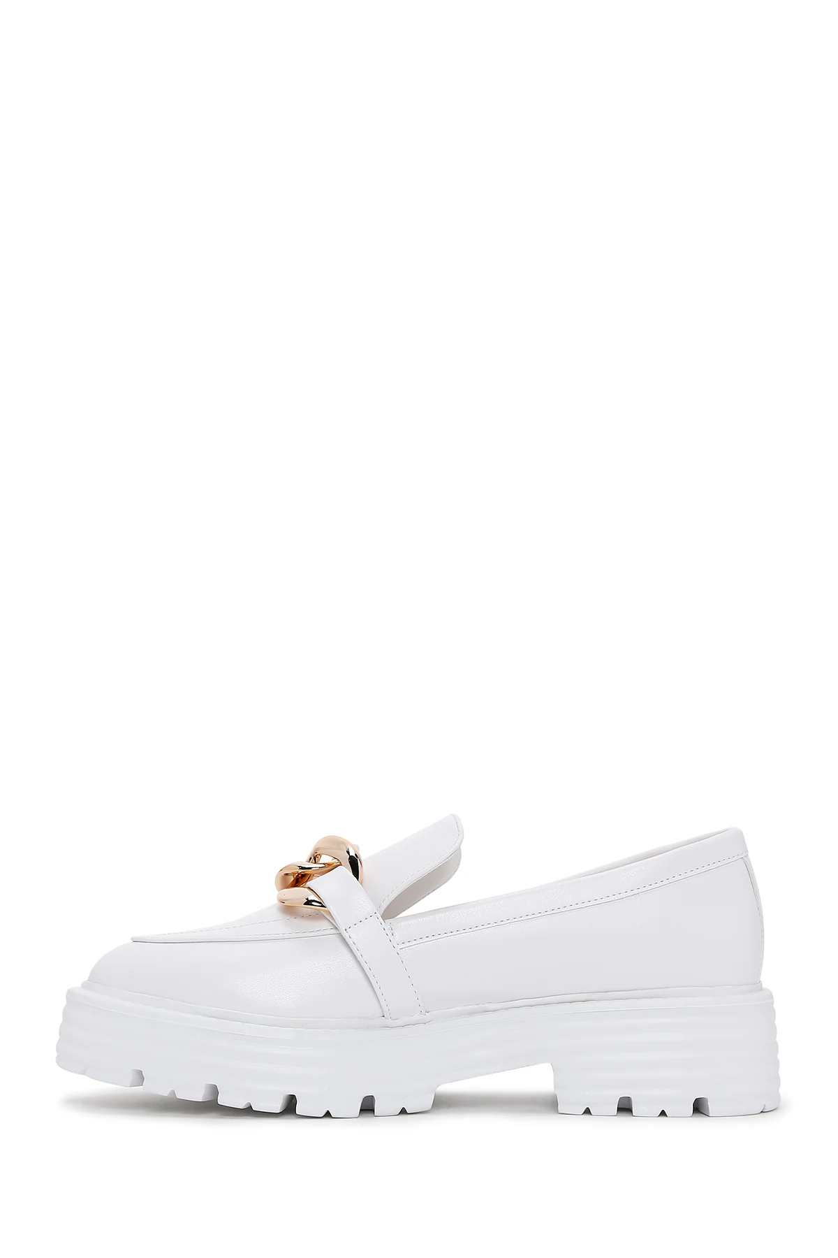 Kadın Beyaz Kalın Tabanlı Maskülen Loafer - Image 2