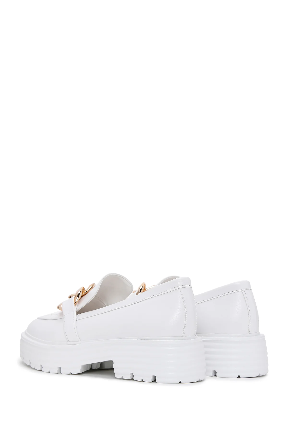 Kadın Beyaz Kalın Tabanlı Maskülen Loafer - Image 5