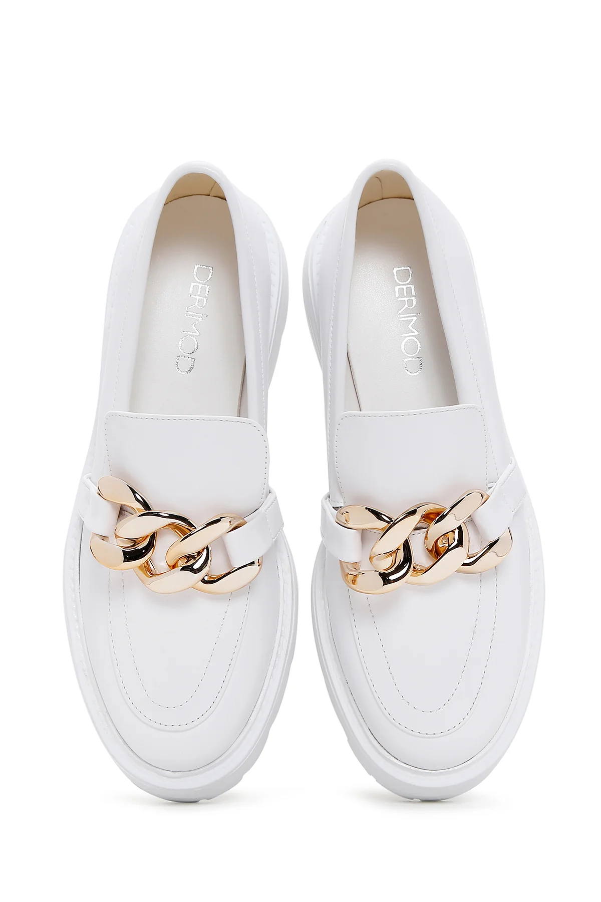 Kadın Beyaz Kalın Tabanlı Maskülen Loafer - Image 6
