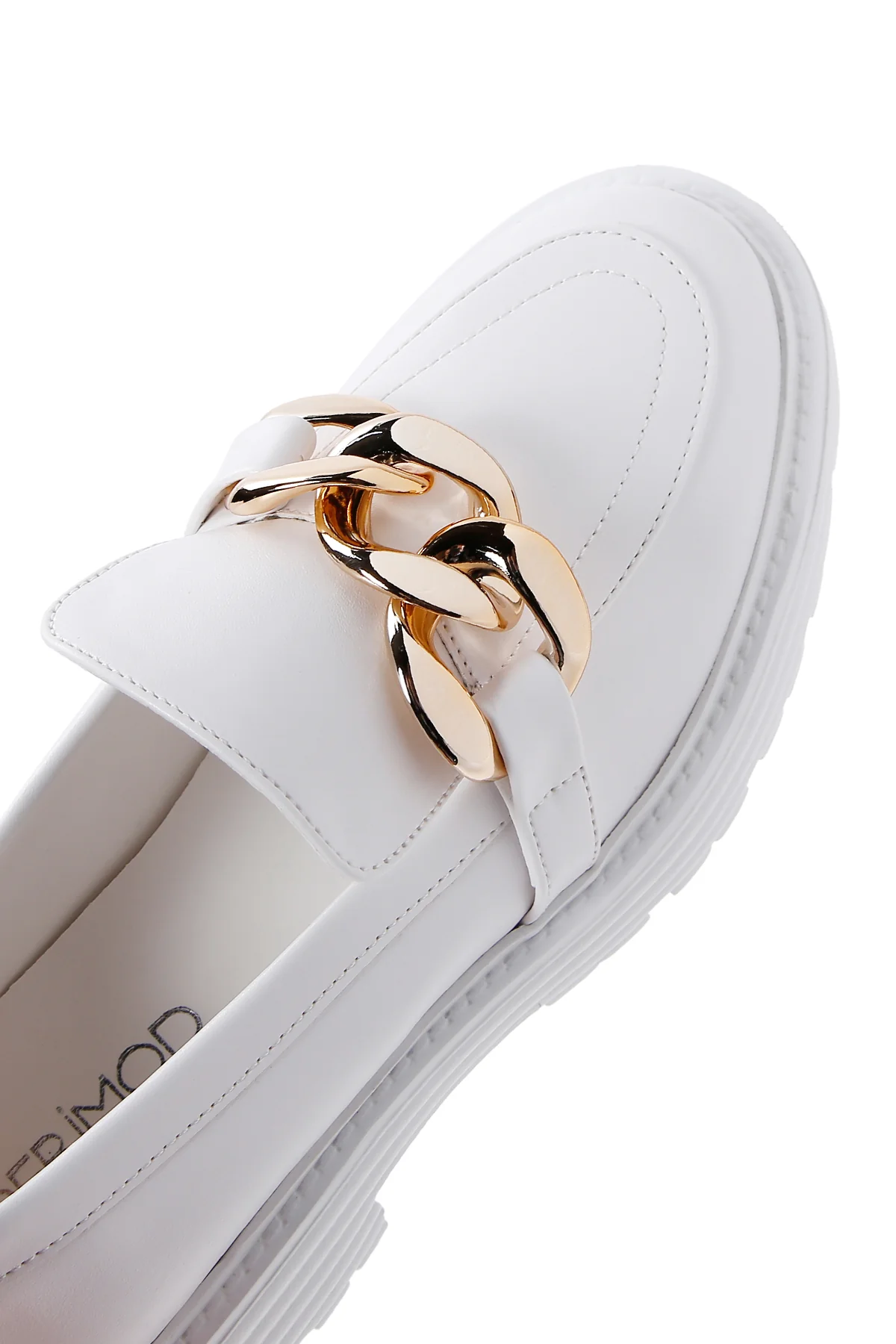 Kadın Beyaz Kalın Tabanlı Maskülen Loafer - Image 9