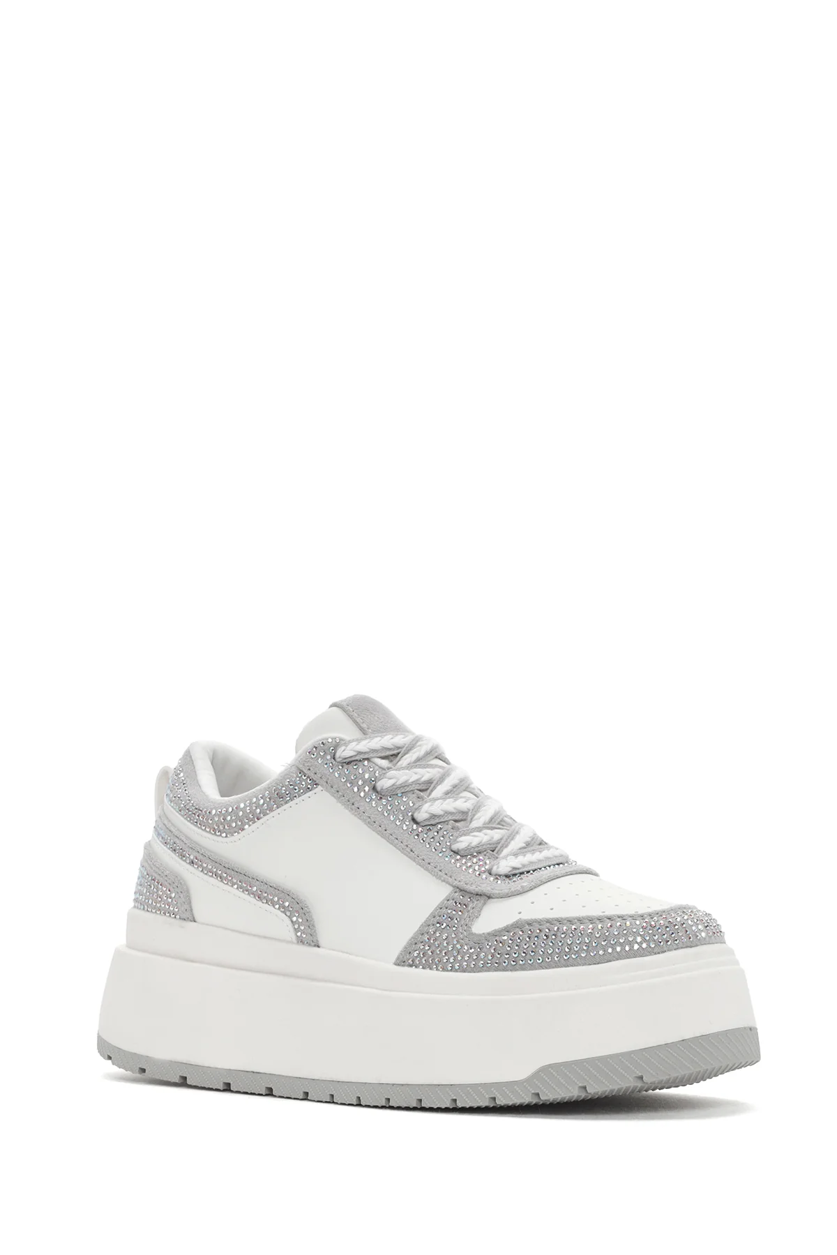 Kadın Beyaz Kalın Tabanlı Taşlı Bağcıklı Sneaker - Image 6
