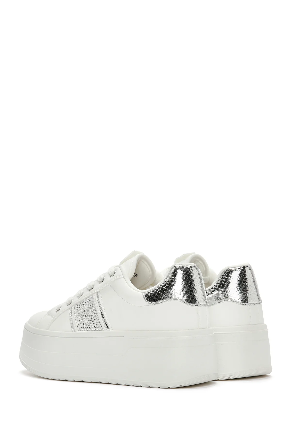 Kadın Beyaz Kalın Tabanlı Taşlı Sneaker - Image 5