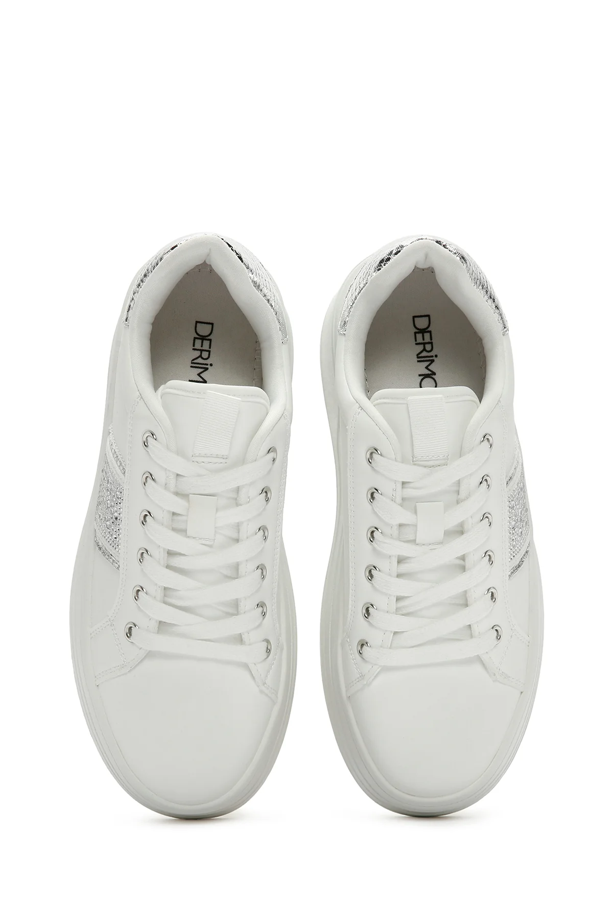 Kadın Beyaz Kalın Tabanlı Taşlı Sneaker - Image 6
