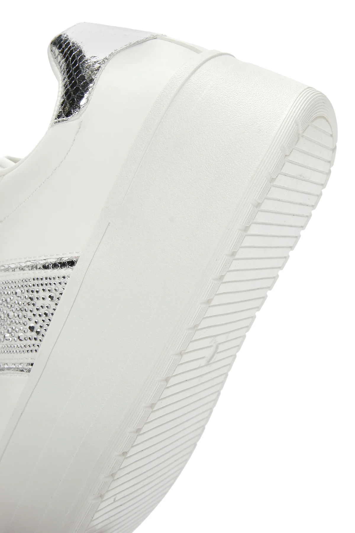 Kadın Beyaz Kalın Tabanlı Taşlı Sneaker - Image 8