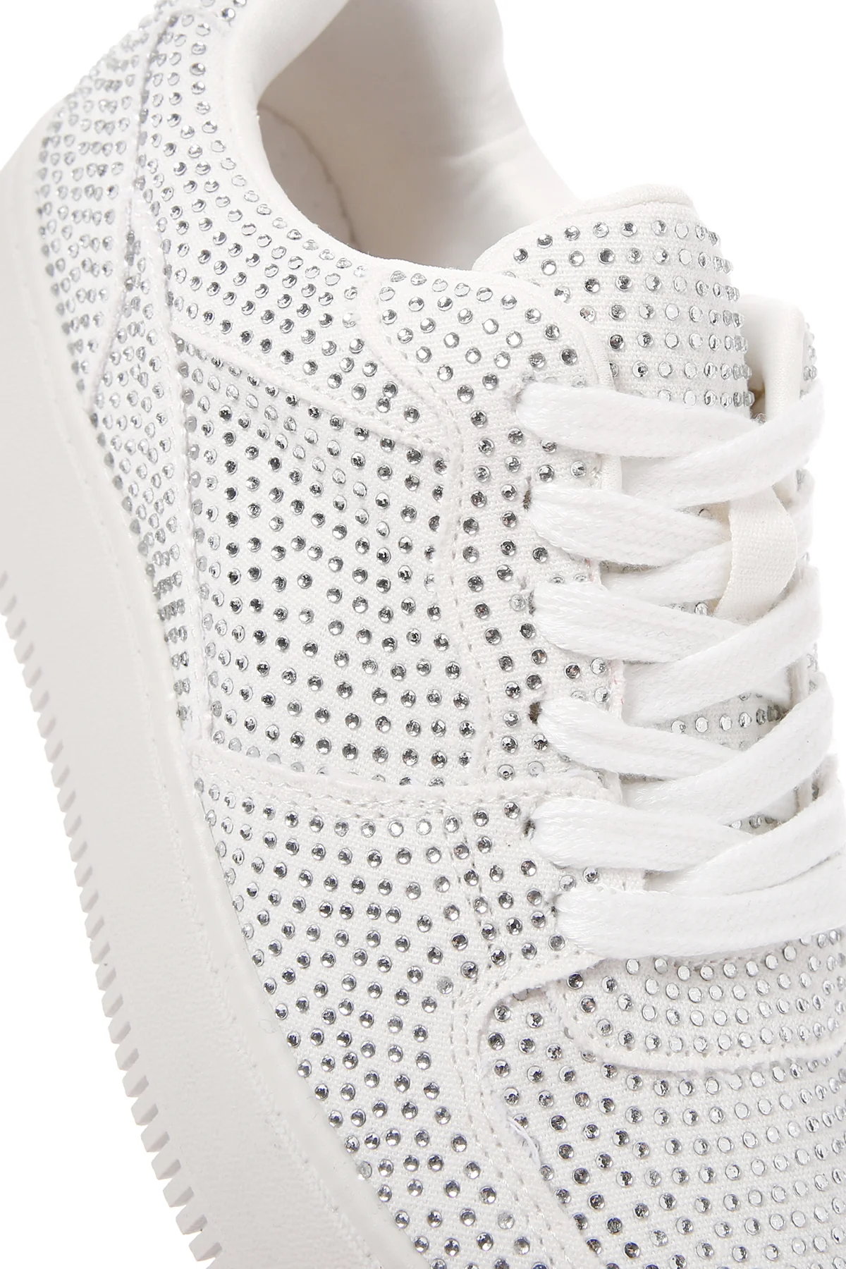 Kadın Beyaz Kalın Tabanlı Taşlı Sneaker - Image 10