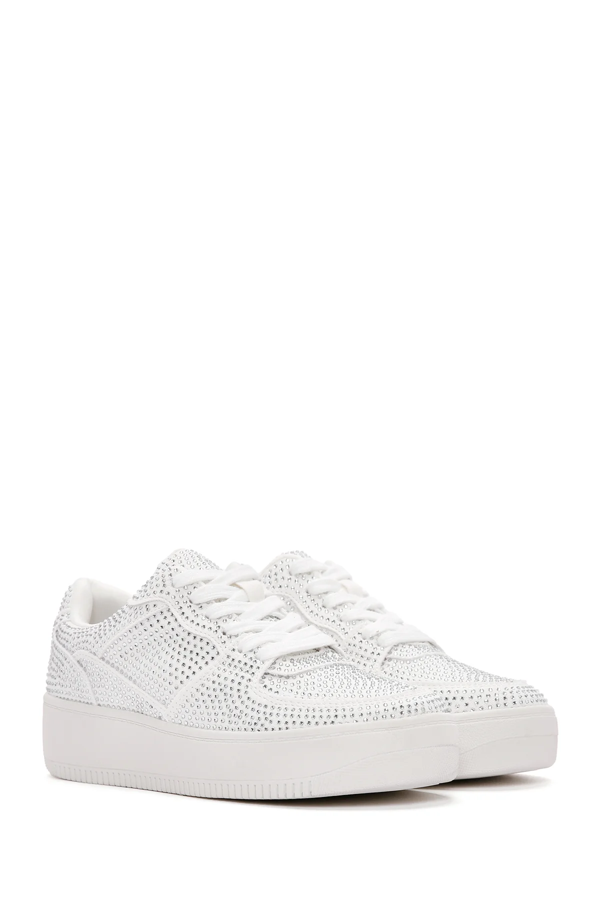 Kadın Beyaz Kalın Tabanlı Taşlı Sneaker - Image 3