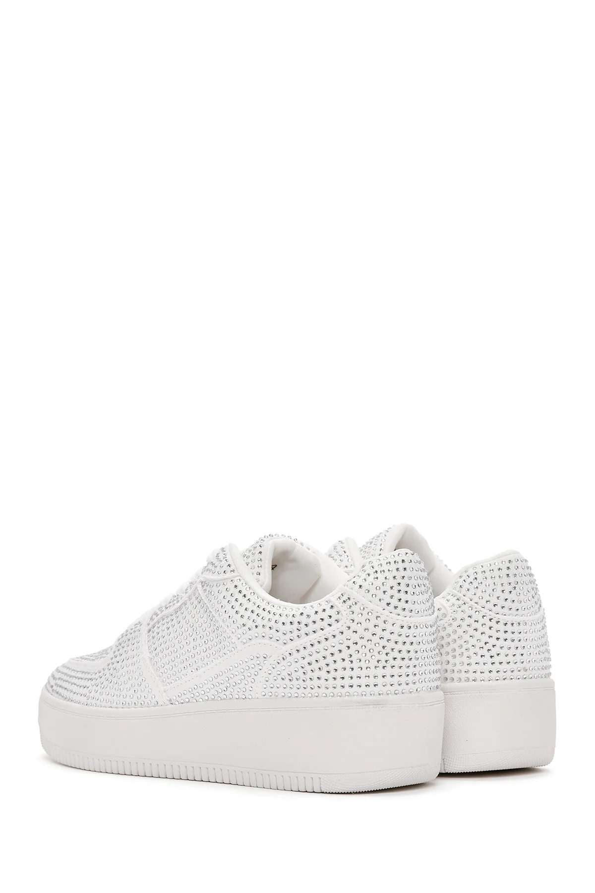 Kadın Beyaz Kalın Tabanlı Taşlı Sneaker - Image 6