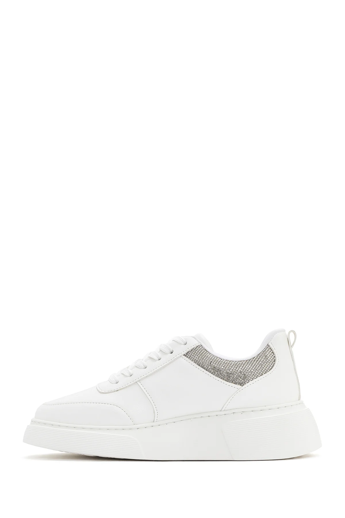 Kadın Beyaz Kalın Tabanlı Taşlı Sneaker - Image 2