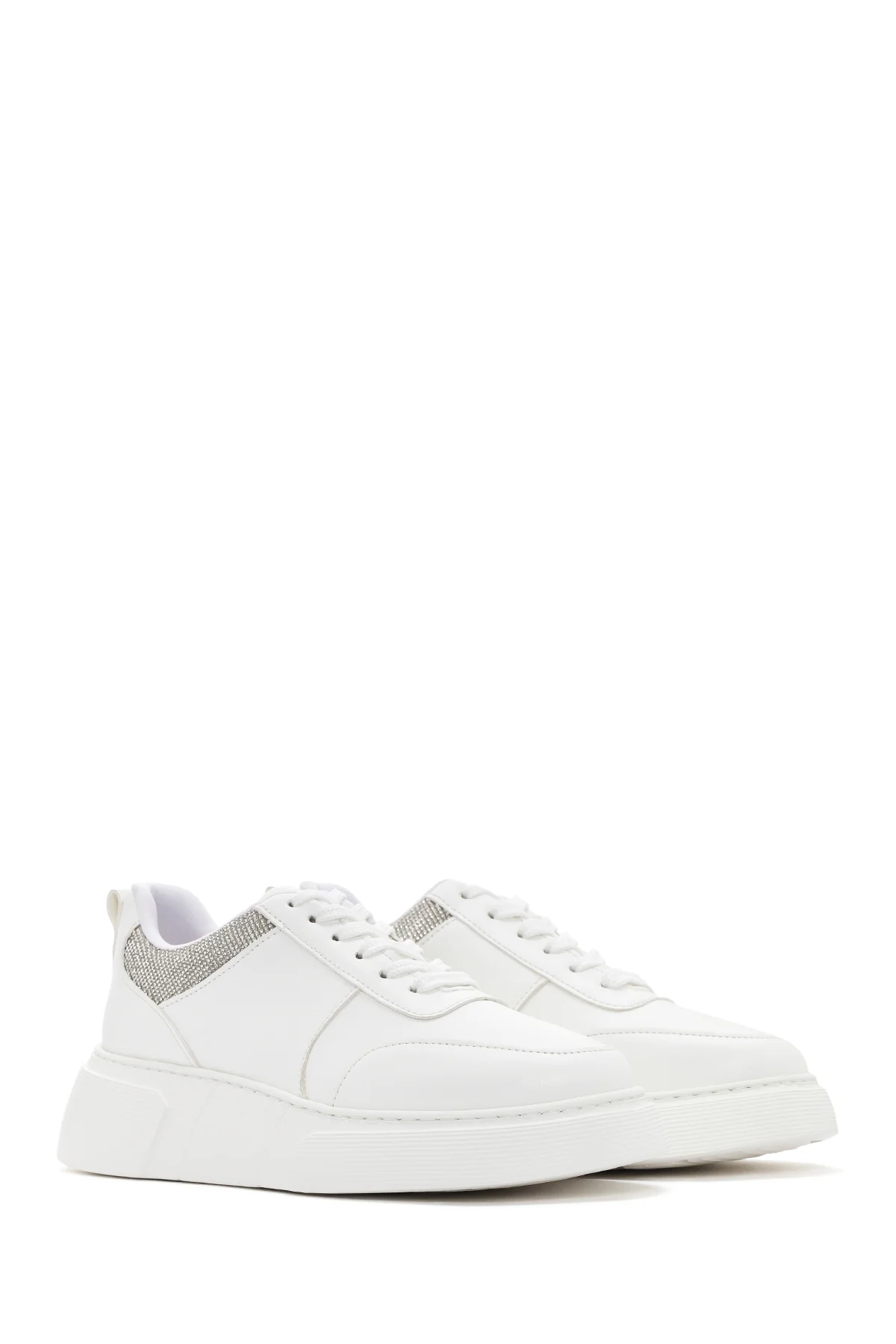 Kadın Beyaz Kalın Tabanlı Taşlı Sneaker - Image 3
