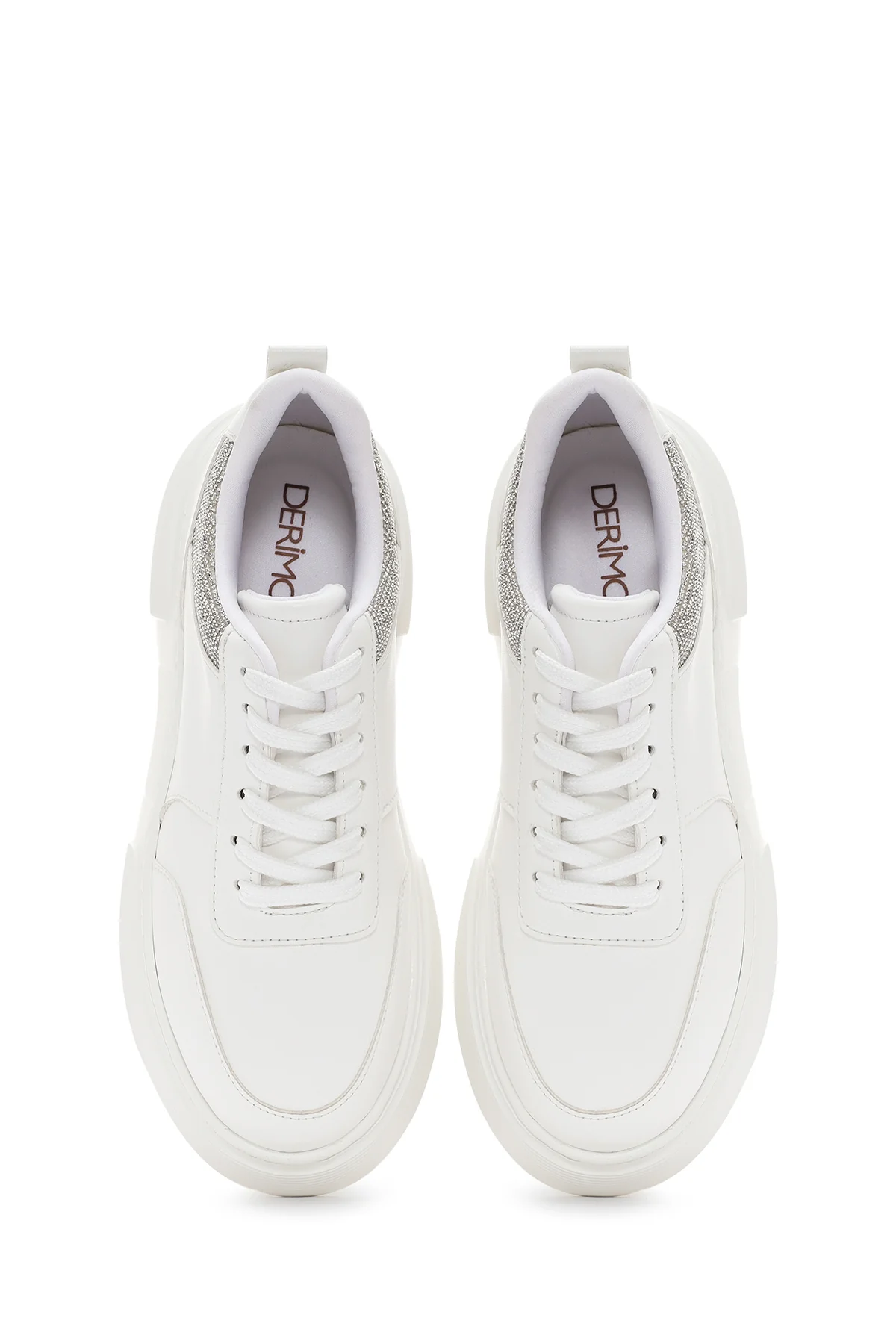 Kadın Beyaz Kalın Tabanlı Taşlı Sneaker - Image 7