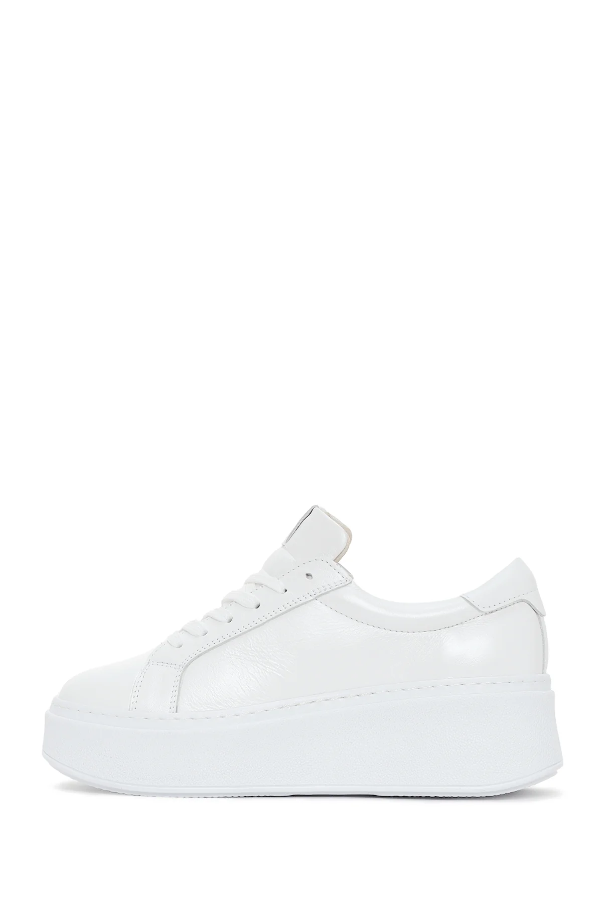 Kadın Beyaz Kalın Tabanlı Yandan Fermuarlı Deri Sneaker - Image 2