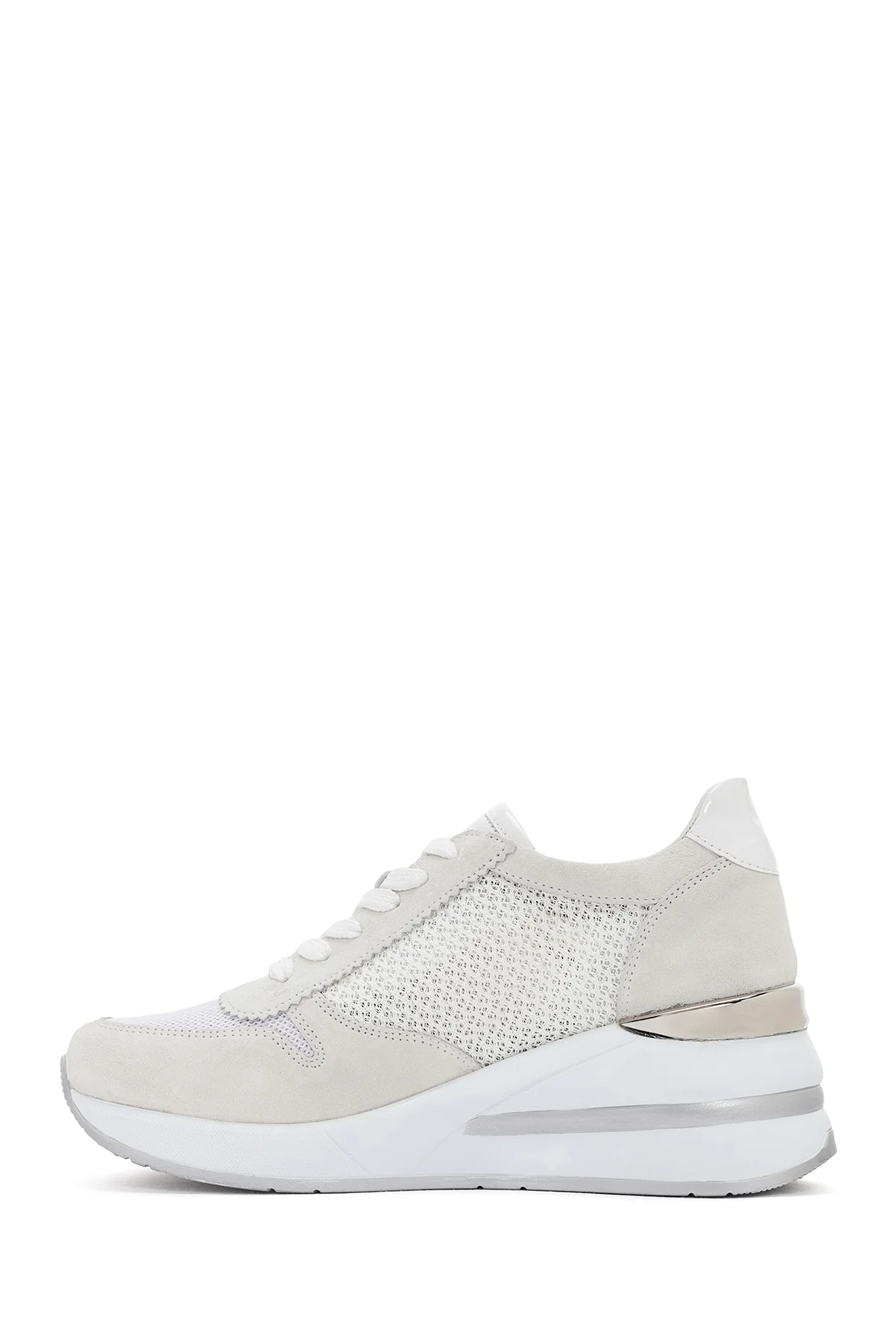 Kadın Beyaz Kalın Topuklu Bağcıklı Deri Sneaker - Image 2