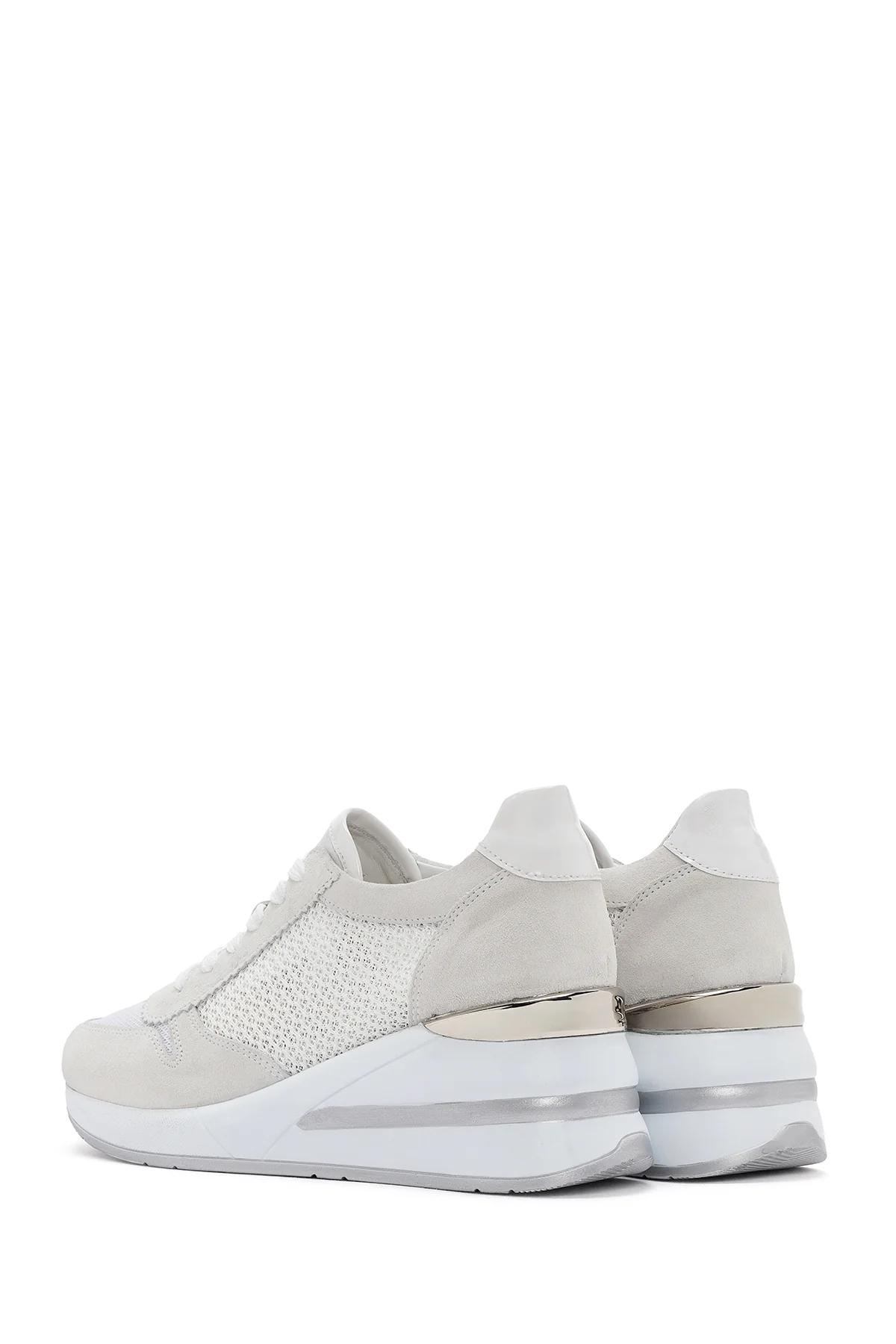 Kadın Beyaz Kalın Topuklu Bağcıklı Deri Sneaker - Image 5