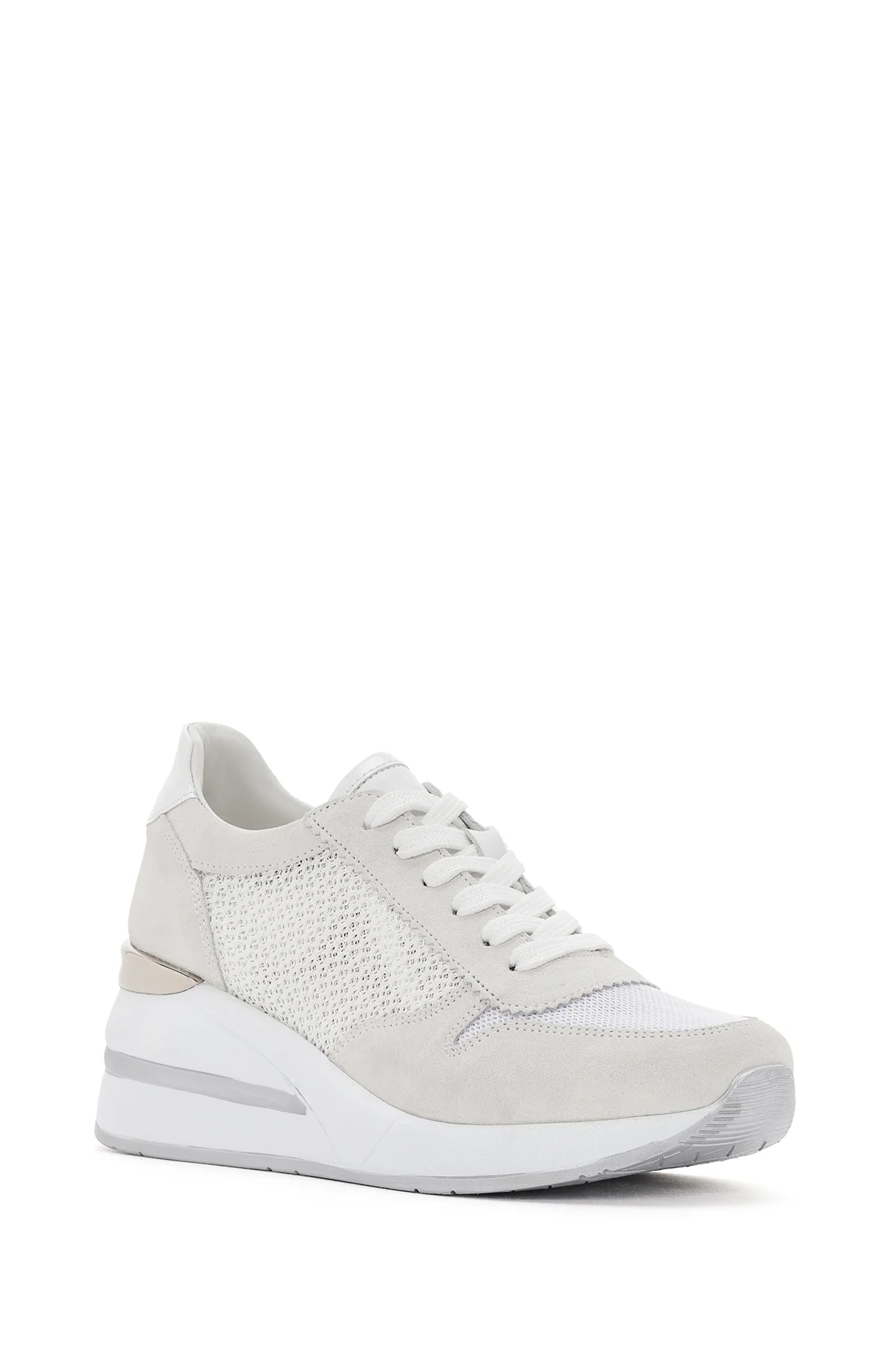 Kadın Beyaz Kalın Topuklu Bağcıklı Deri Sneaker - Image 6