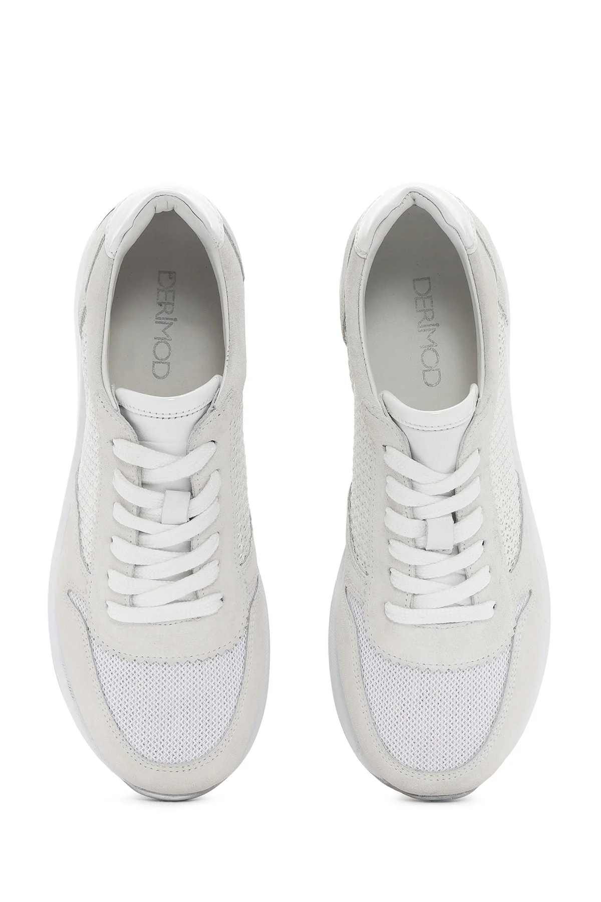 Kadın Beyaz Kalın Topuklu Bağcıklı Deri Sneaker - Image 7