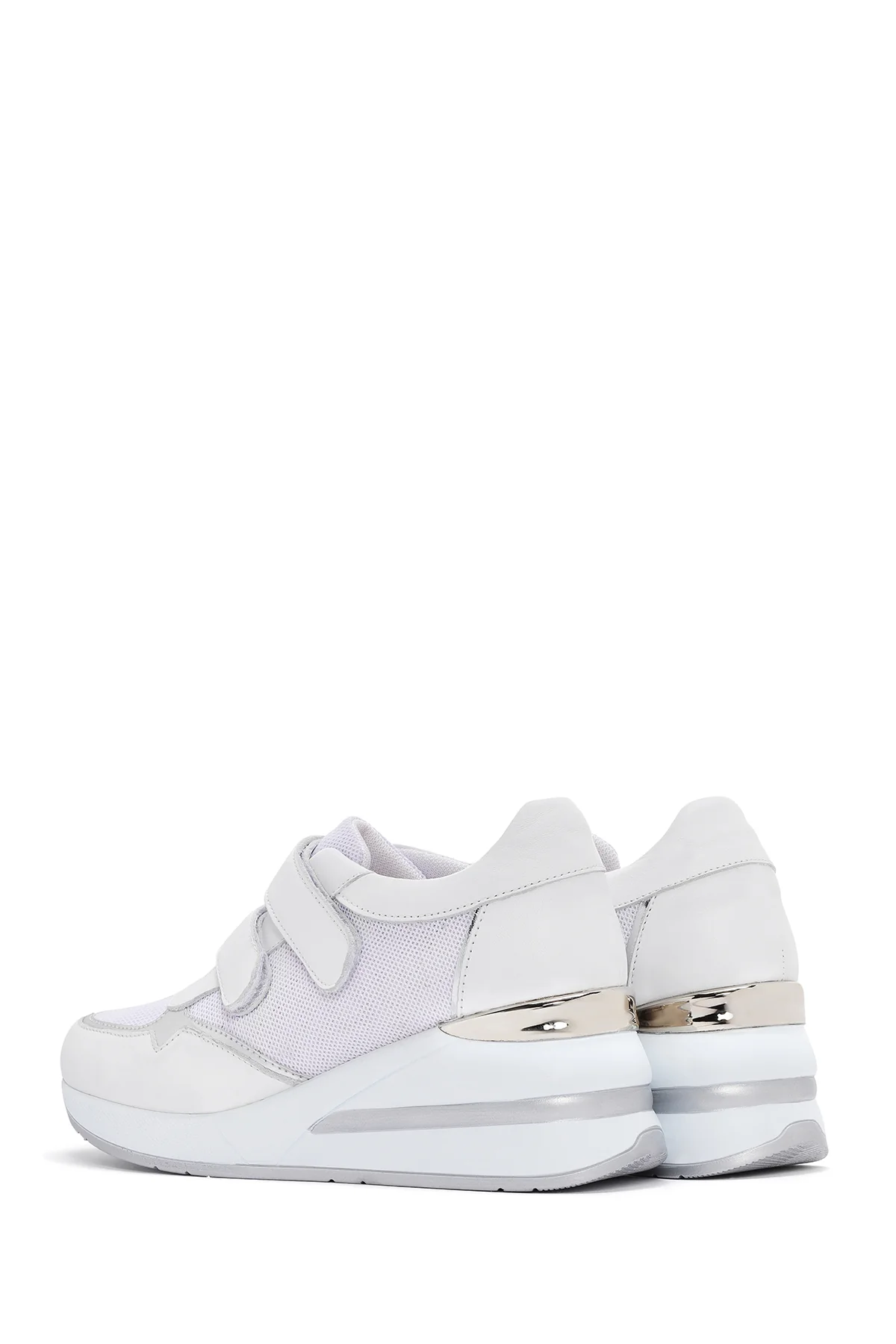 Kadın Beyaz Kalın Topuklu Bantlı Deri Sneaker - Image 5