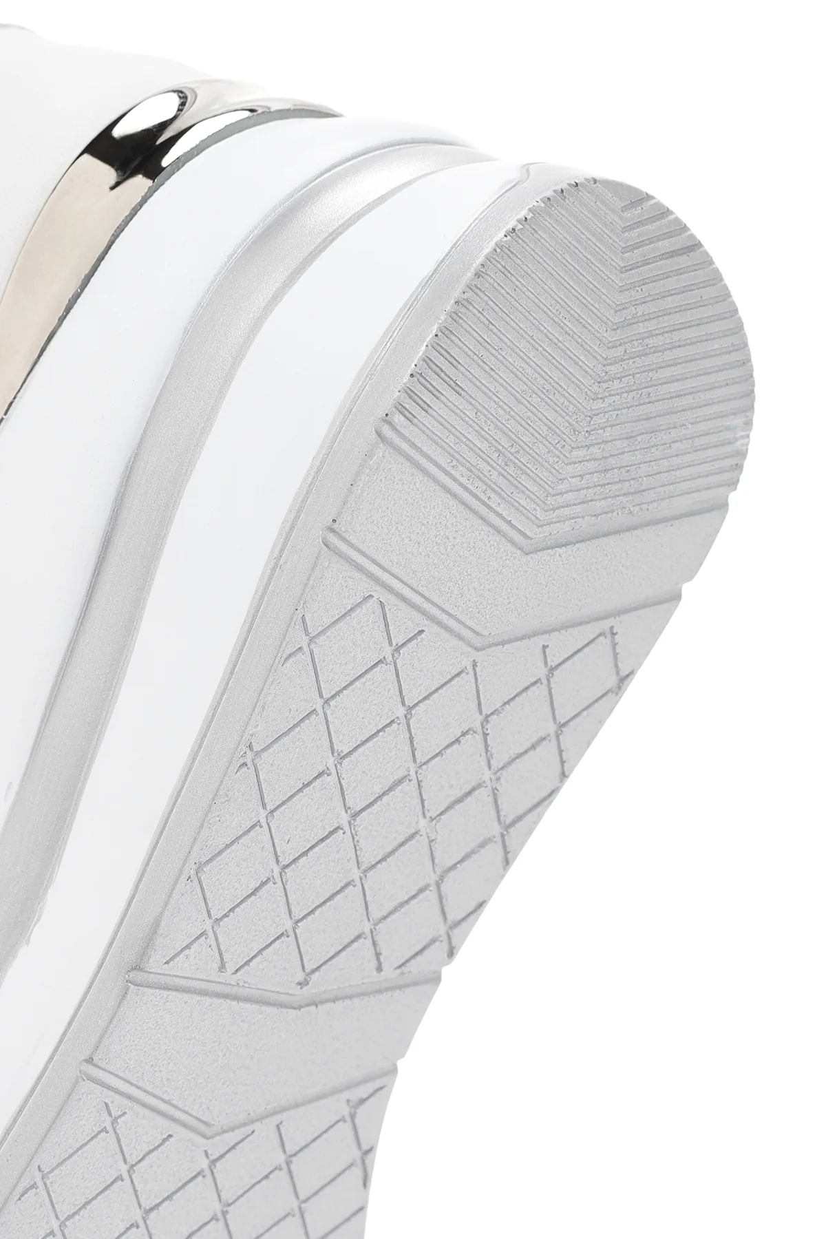 Kadın Beyaz Kalın Topuklu Bantlı Deri Sneaker - Image 8