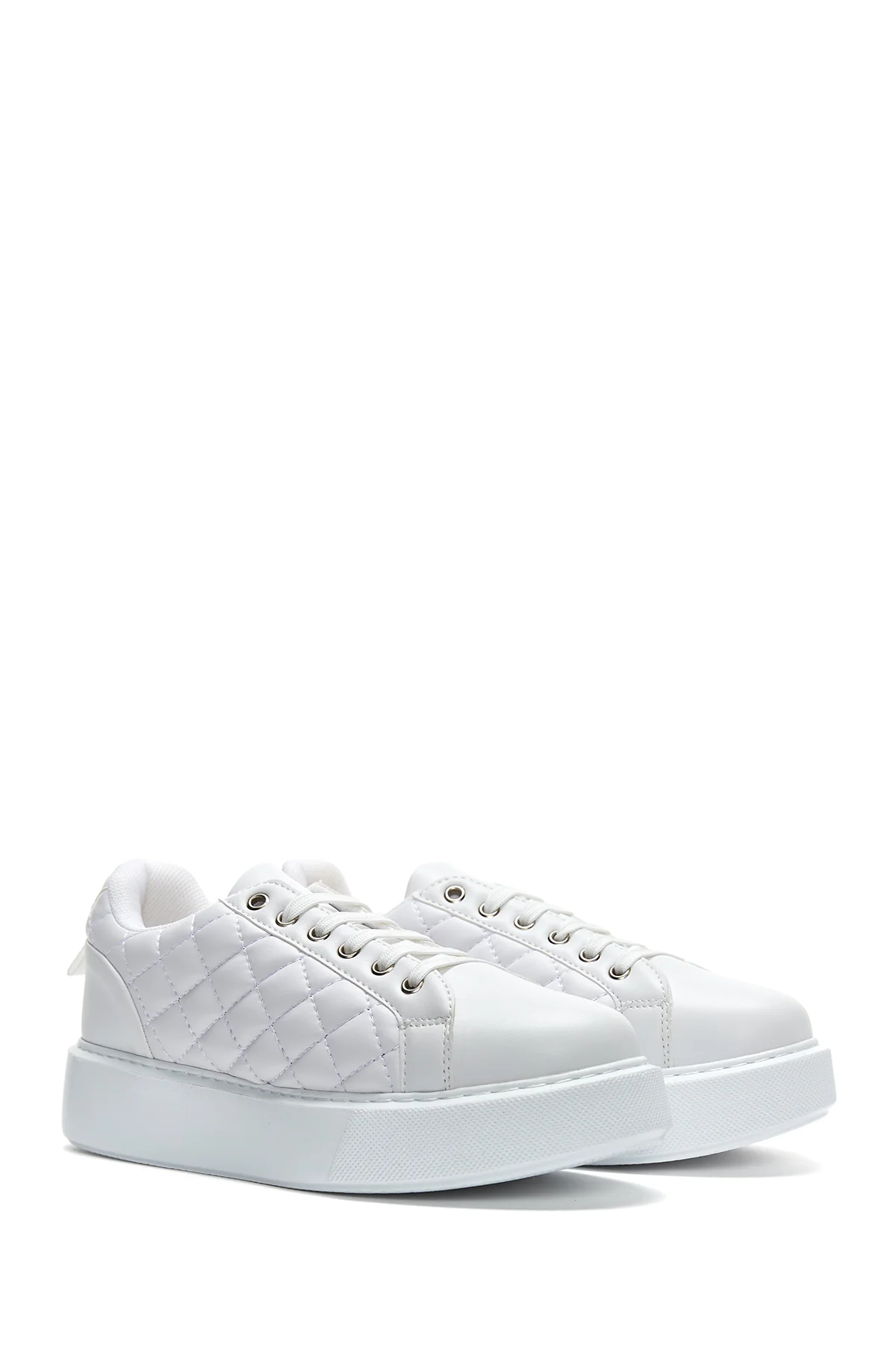 Kadın Beyaz Kapitone Kalın Tabanlı Sneaker - Image 3