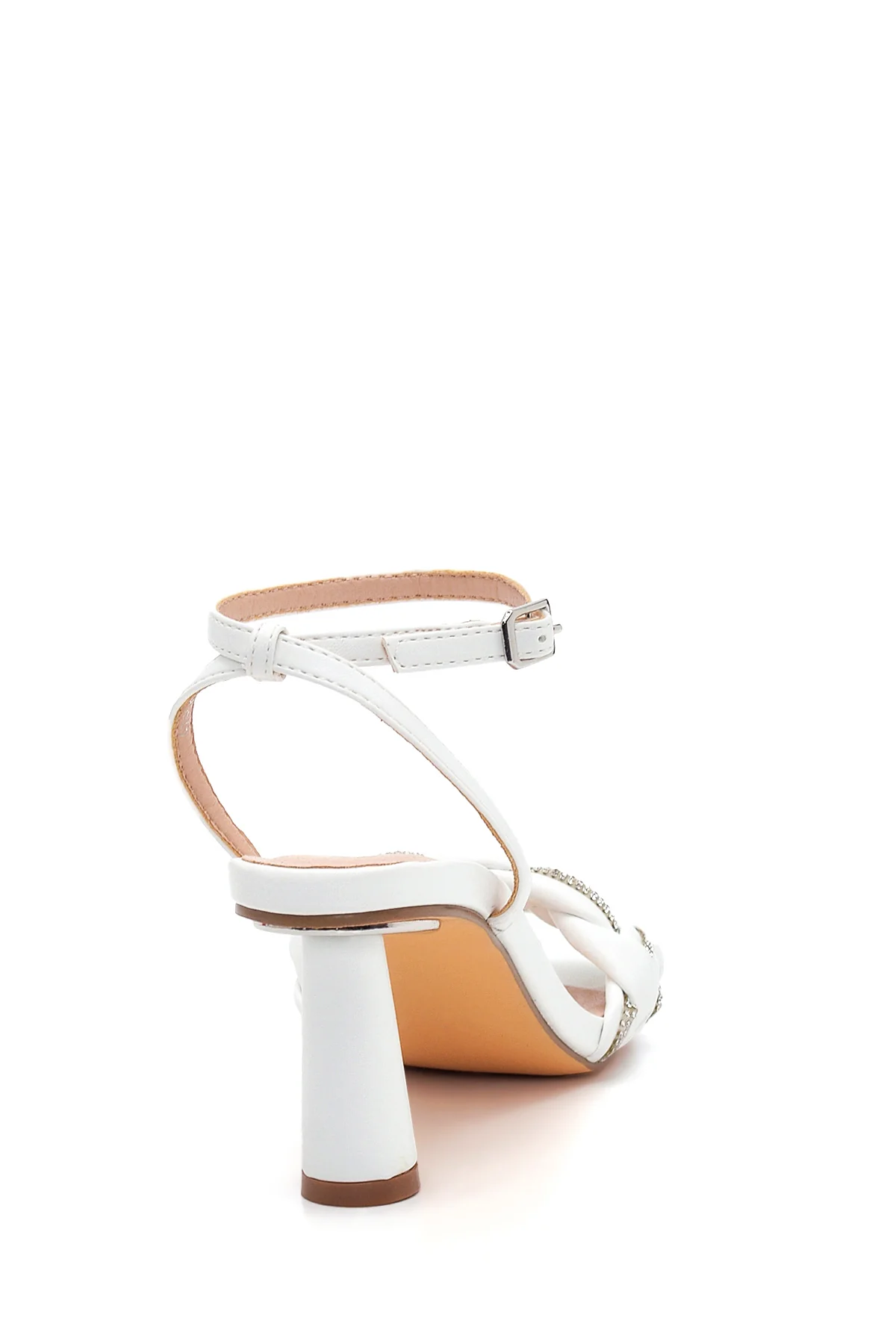 Kadın Beyaz Örgülü Topuklu Sandalet - Image 4