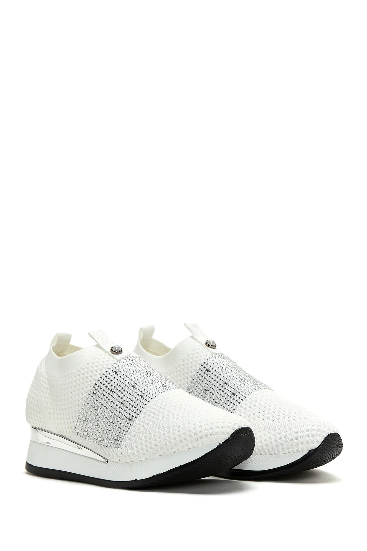 Kadın Beyaz Taşlı Kalın Tabanlı Sneaker - Image 3