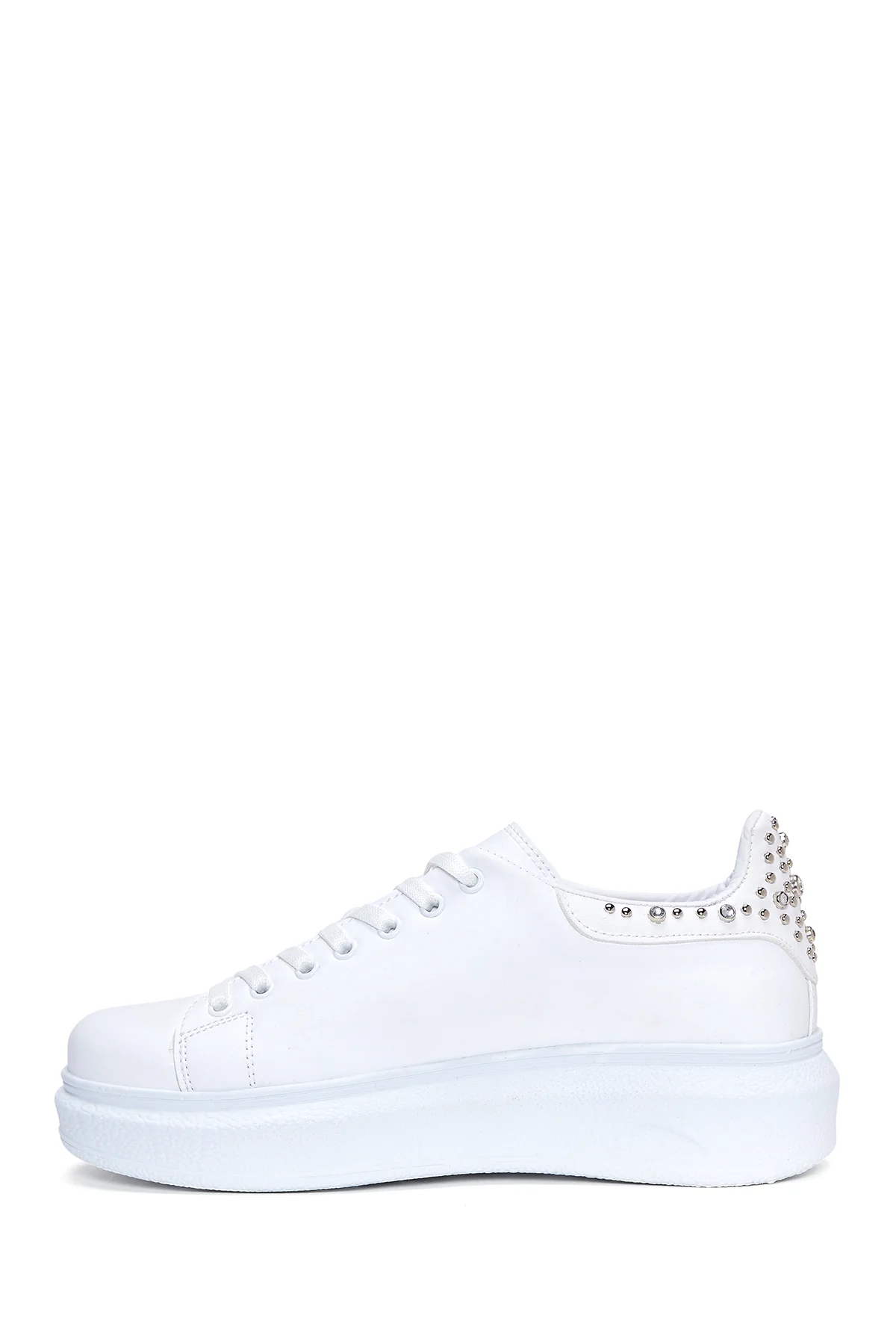 Kadın Beyaz Taşlı Kalın Tabanlı Sneaker - Image 2