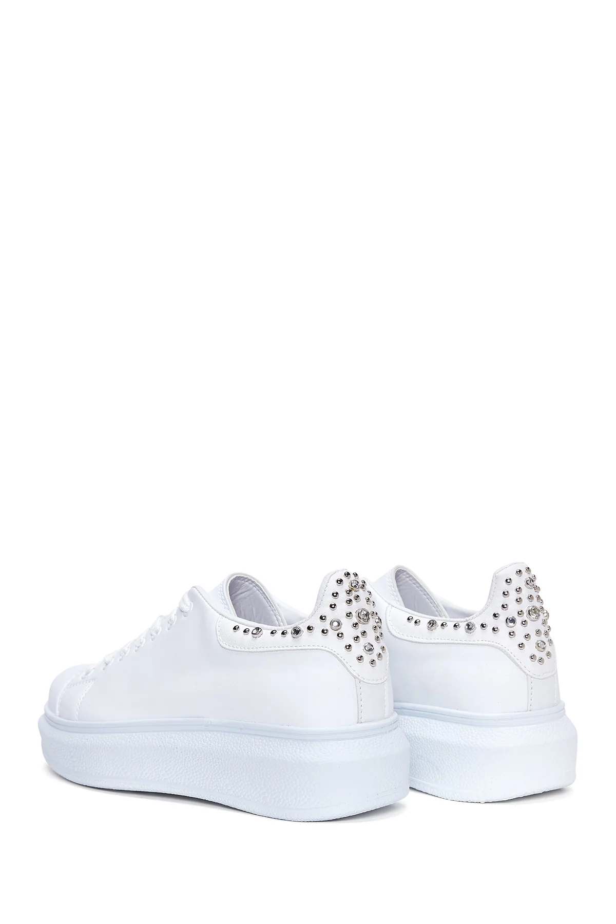 Kadın Beyaz Taşlı Kalın Tabanlı Sneaker - Image 5