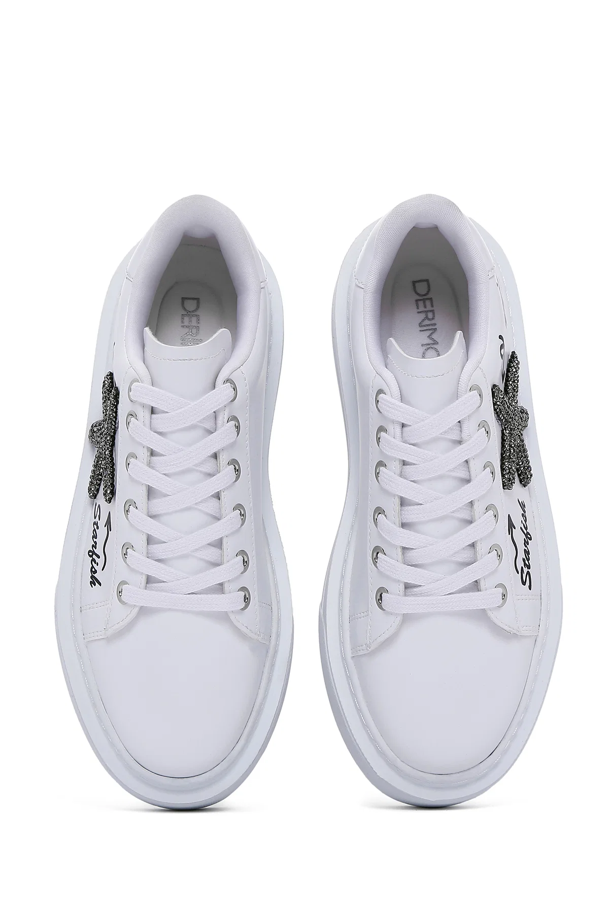 Kadın Beyaz Taşlı Kalın Tabanlı Sneaker - Image 6