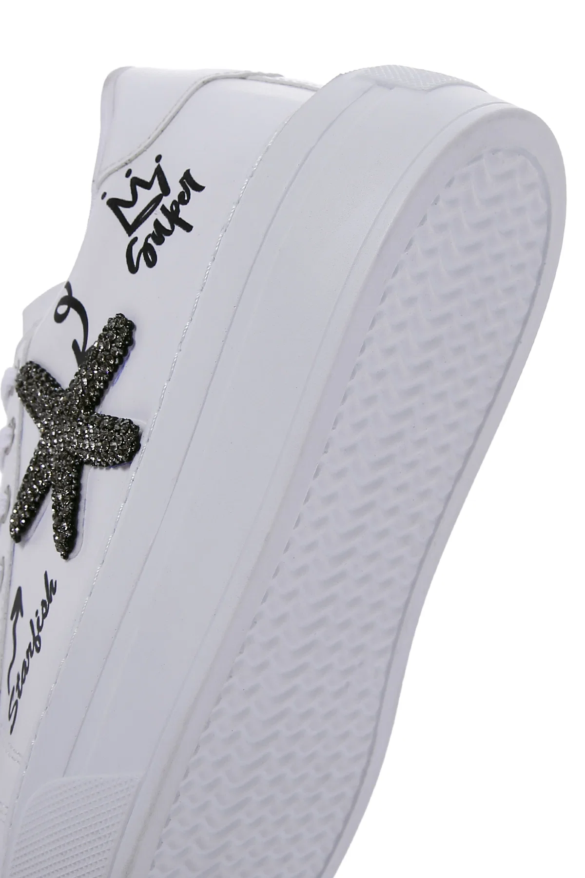 Kadın Beyaz Taşlı Kalın Tabanlı Sneaker - Image 8